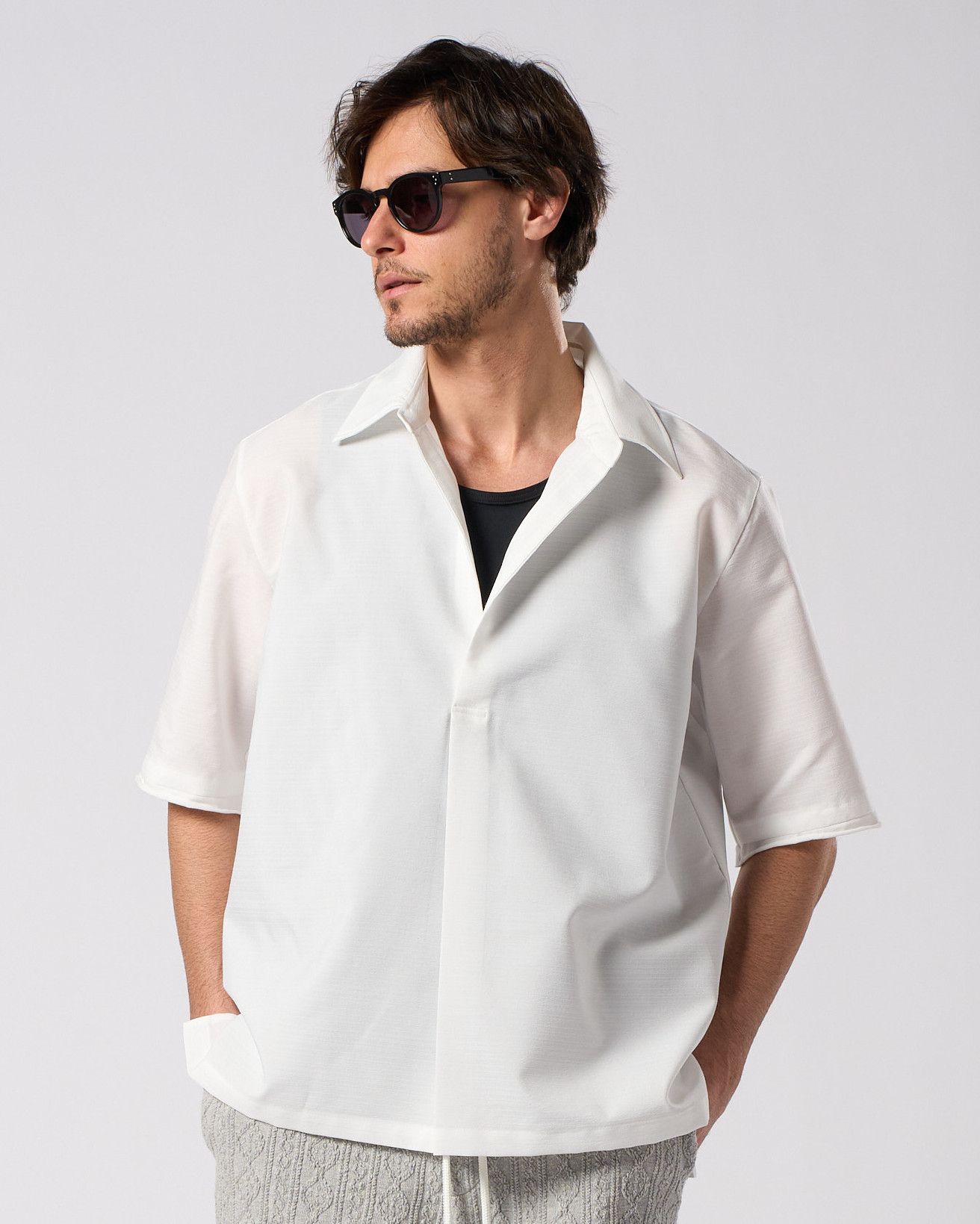 ☆先行予約☆ スキッパー シャツハーフスリーブシャツ /  skipper shirt H/S / WHITE [4907 pe49i]