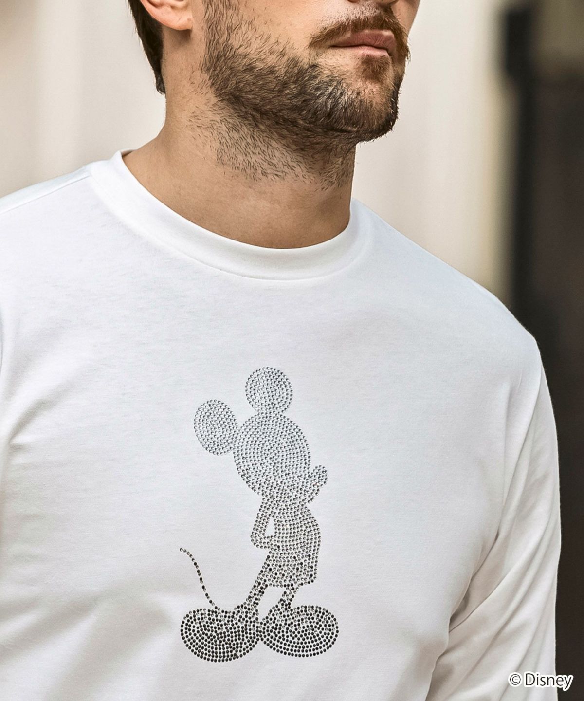【ミッキーマウス】グラデーションラインストーンロングTシャツ / ホワイト【UST-25142】