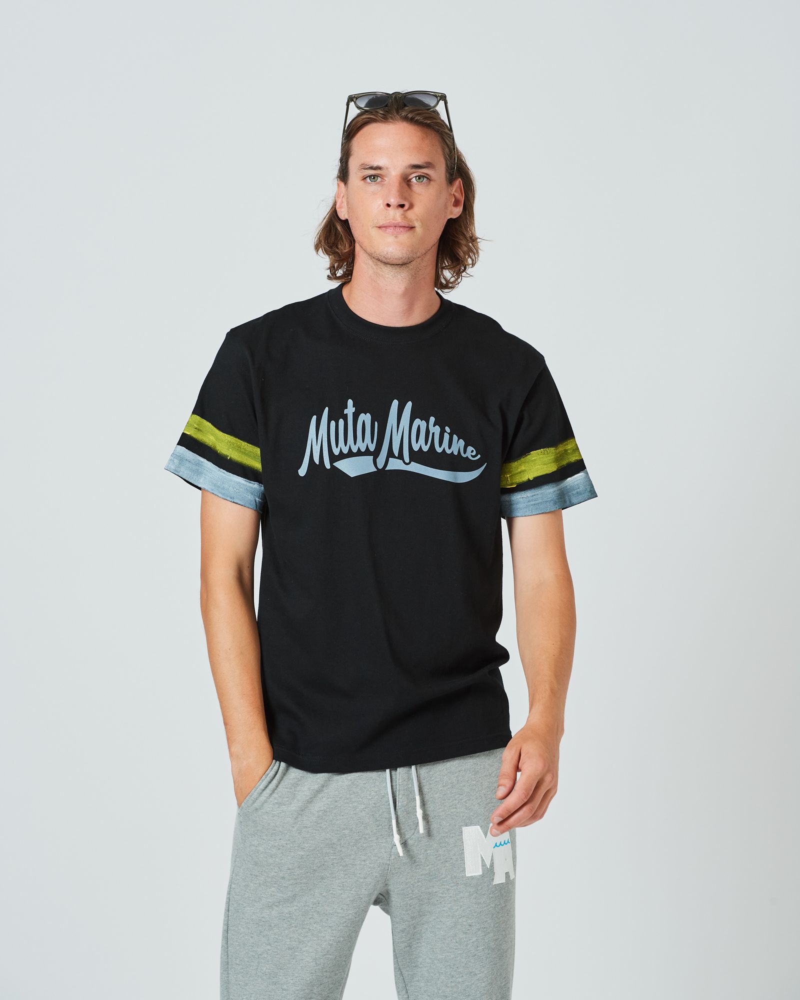 ACANTHUS x muta MARINE / muta Hand Line Paint Tee / ハンドペイントラインTシャツ / BLACK / MA2415
