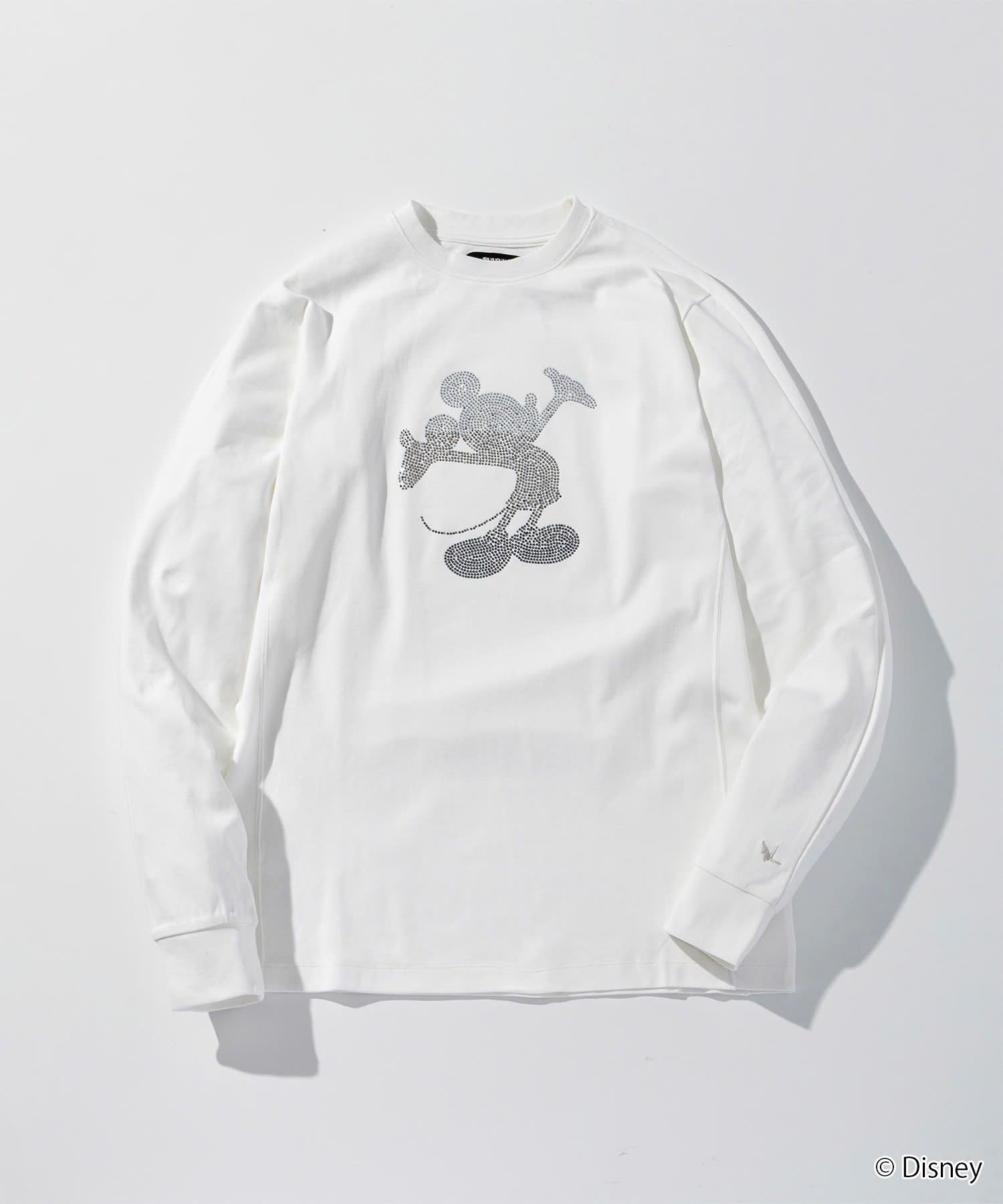 【ミッキーマウス】ラインストーンシルエットロングTシャツ / ホワイト【UST-26092】