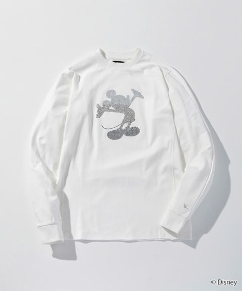 【ミッキーマウス】ラインストーンシルエットロングTシャツ / ホワイト【UST-26092】