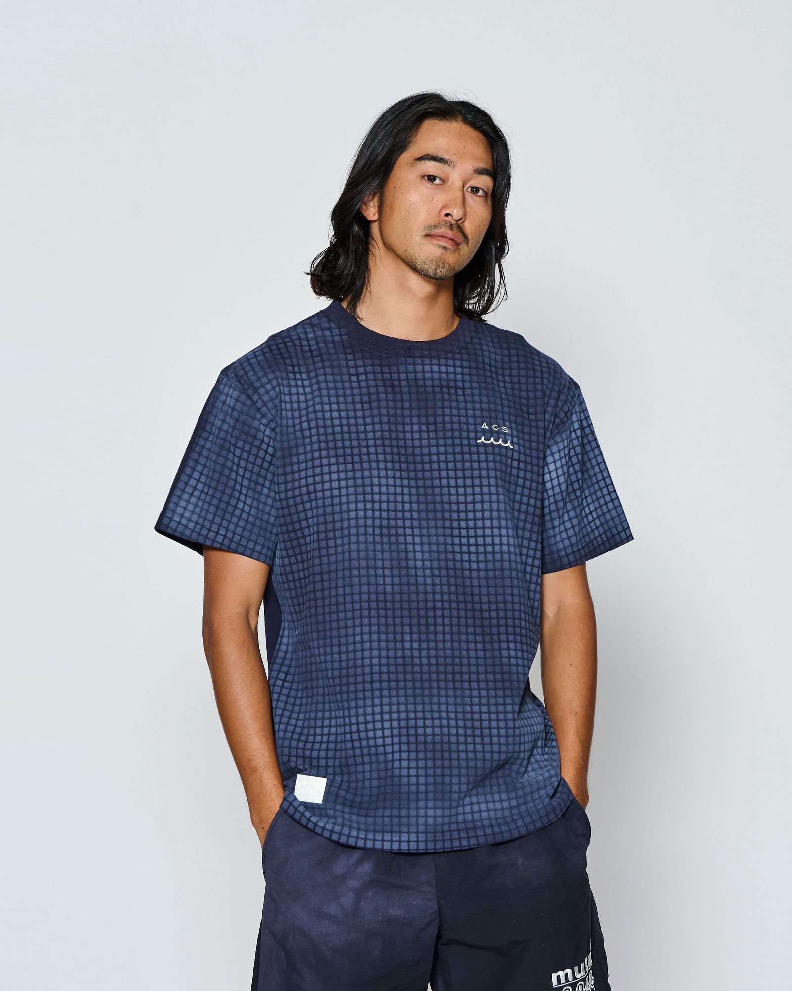 ☆先行予約☆muta MARINE × ACANTHUS  / グリッド柄プリントTシャツ /  Grid Print Tee / NAVY【MA2718】