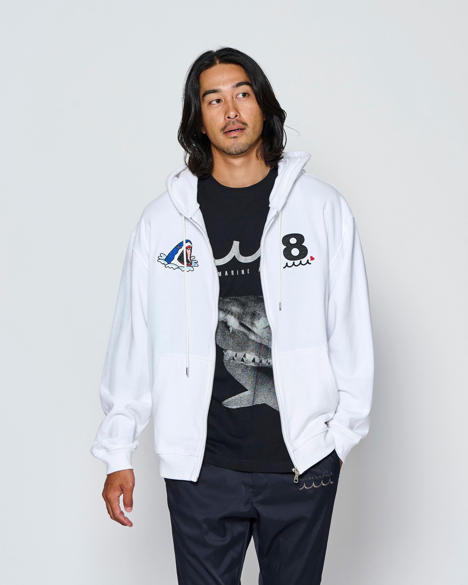 ☆先行予約☆muta MARINE × ACANTHUS  / スーベニアジップアップスウェットフーディー / ジップパーカー /  Souvenir Zip-up Hooded Sweatshirt / WHITE【MA2712】