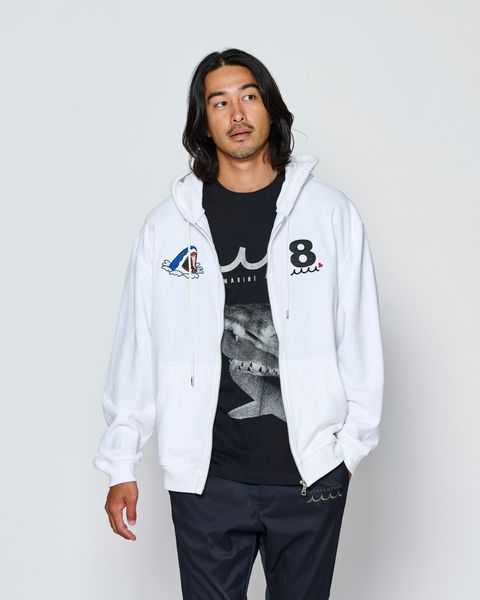 ☆先行予約☆muta MARINE × ACANTHUS  / スーベニアジップアップスウェットフーディー / ジップパーカー /  Souvenir Zip-up Hooded Sweatshirt / WHITE【MA2712】