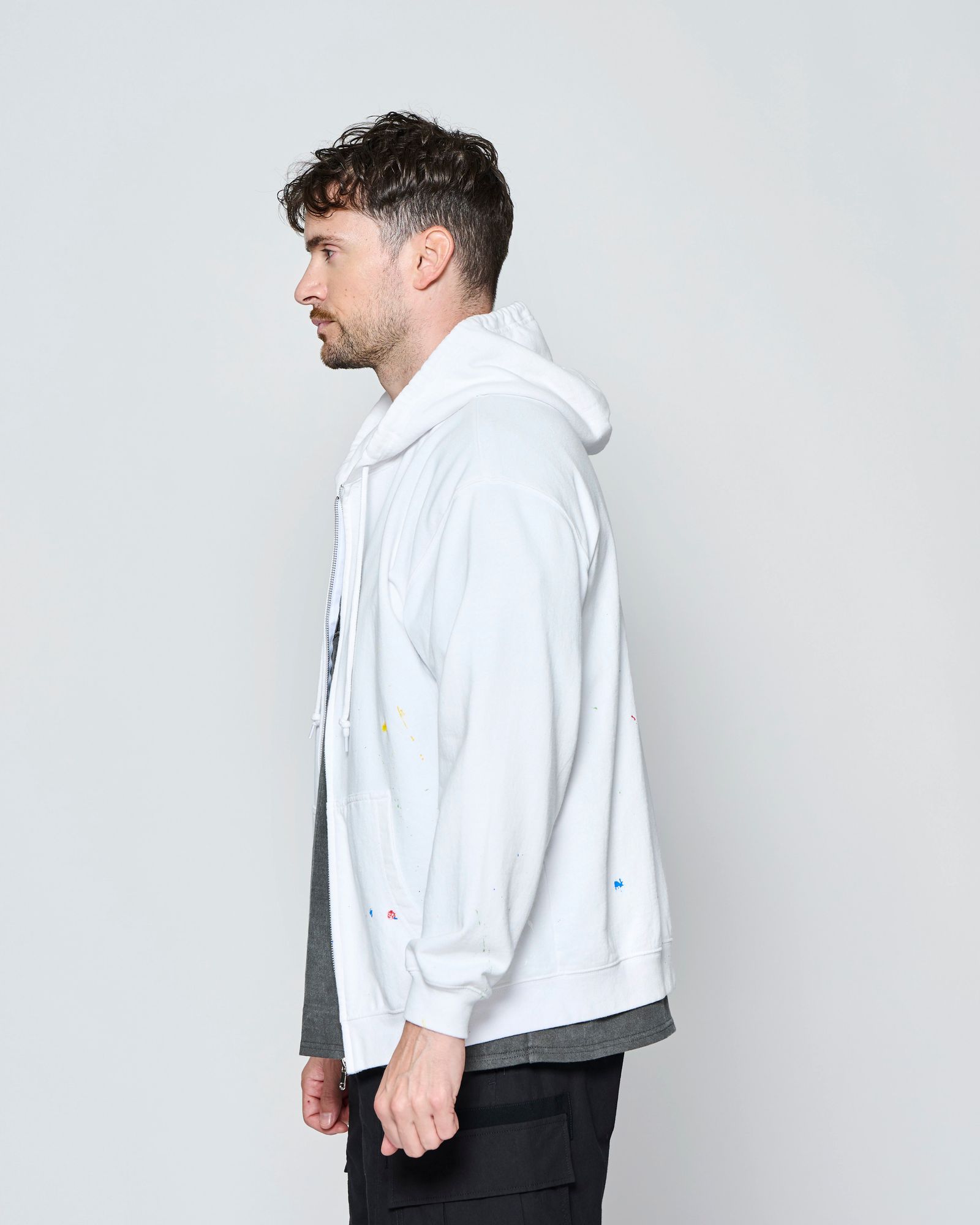 ☆先行予約☆ ヴィンテージ スプラッシュ ジップアップ パーカー  /  Vintage Wash Splash Zip-up Hooded Sweatshirt / WHITE 【HJ2701】