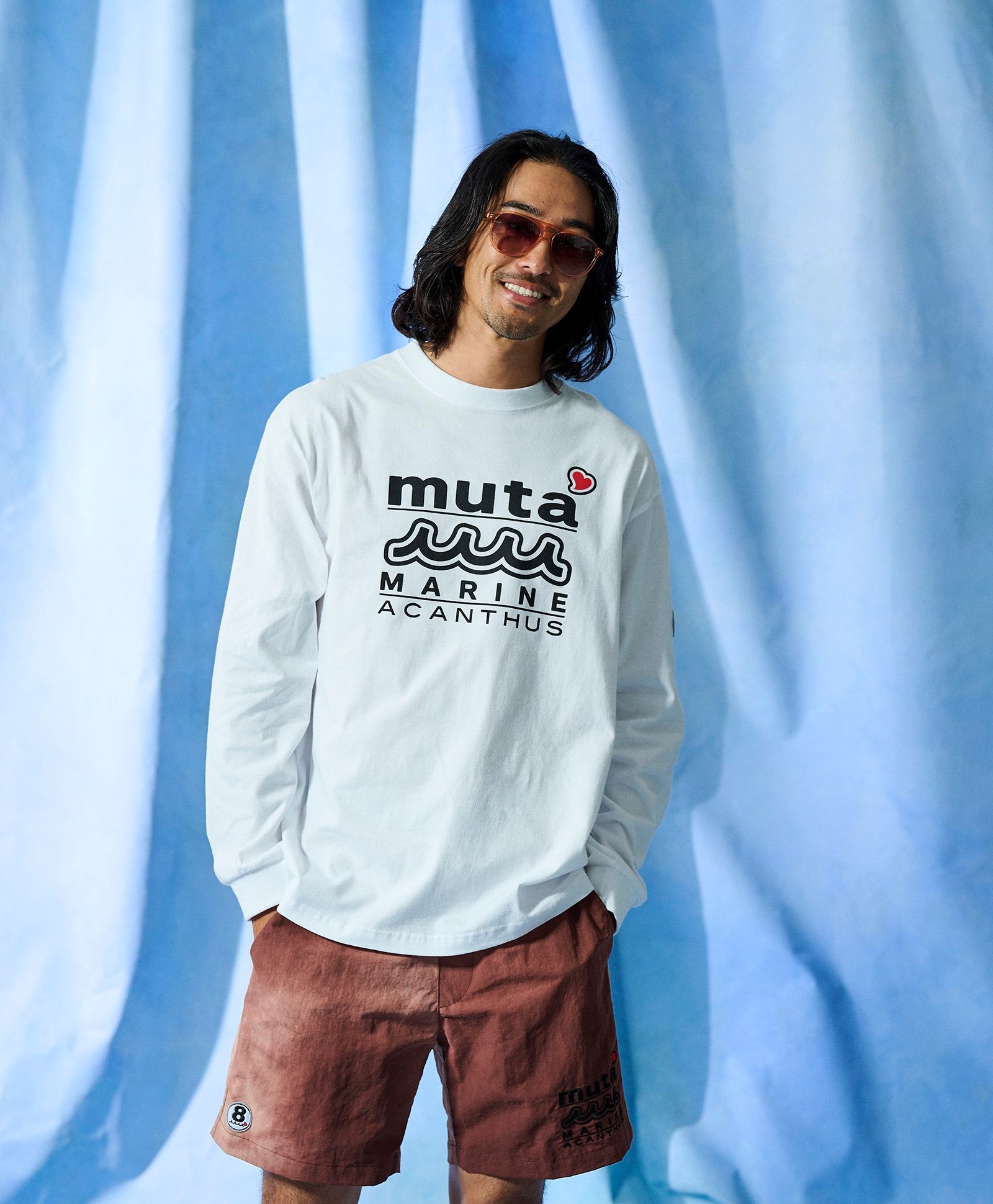 ☆先行予約☆muta MARINE × ACANTHUS  / WネームロゴロングスリーブTシャツ /  W-name logo L/S tee / WHITE【MA2727】