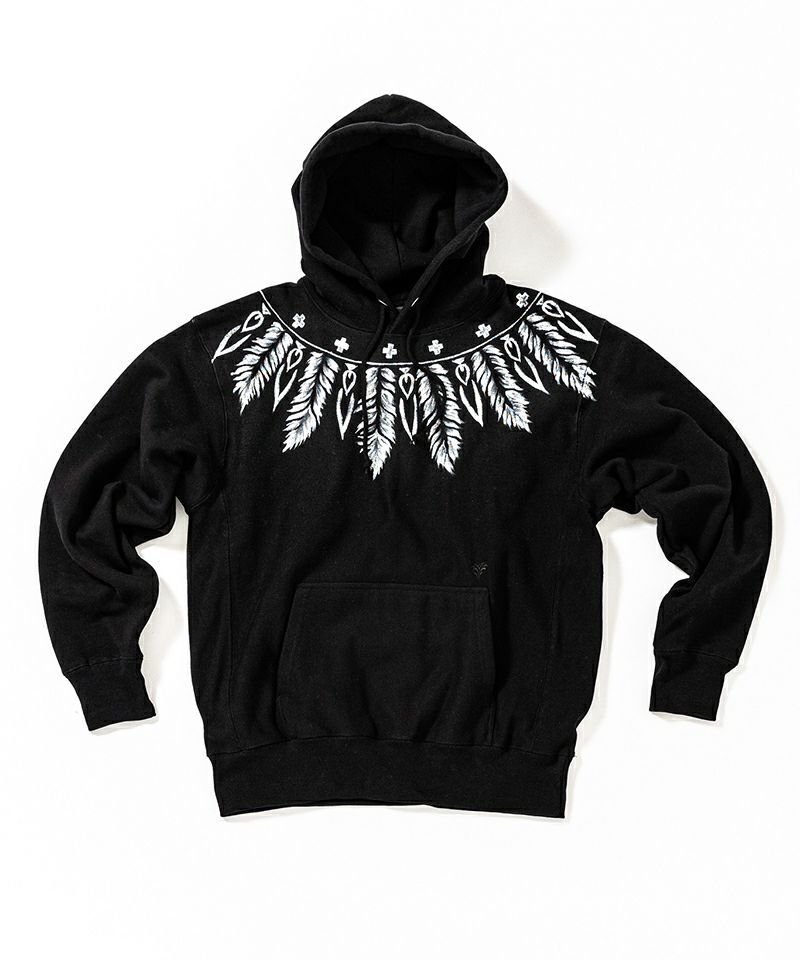 ACANTHUS - プルオーバーパーカー / Feather Paint Zip Hoodie / BLACK