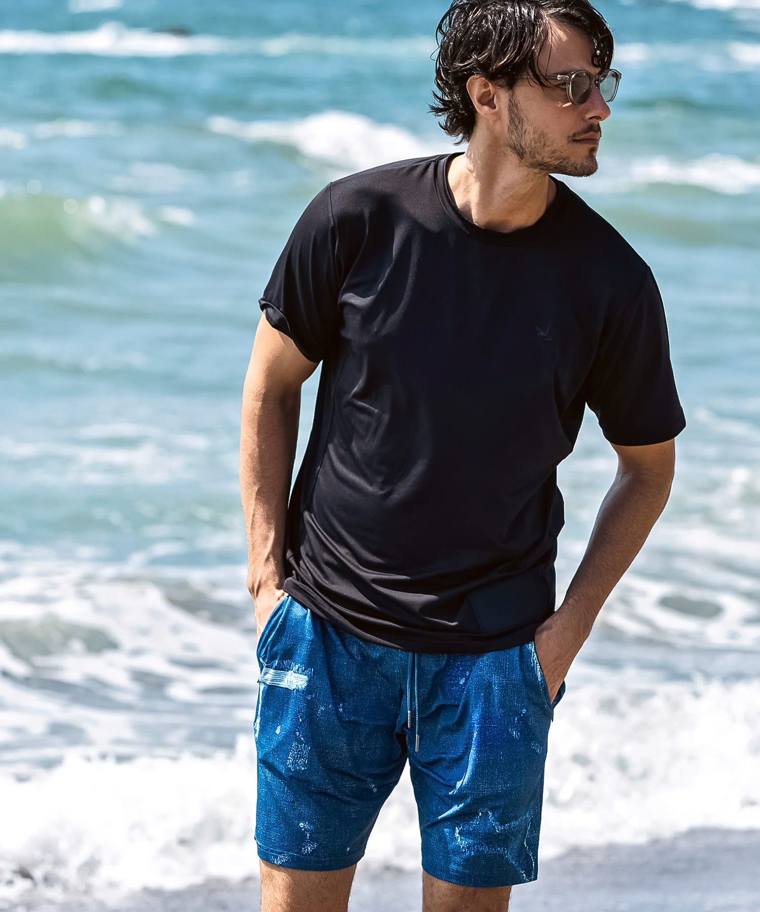 ダメージデニムラッシュガードショーツ / インディゴ【USB-26043】