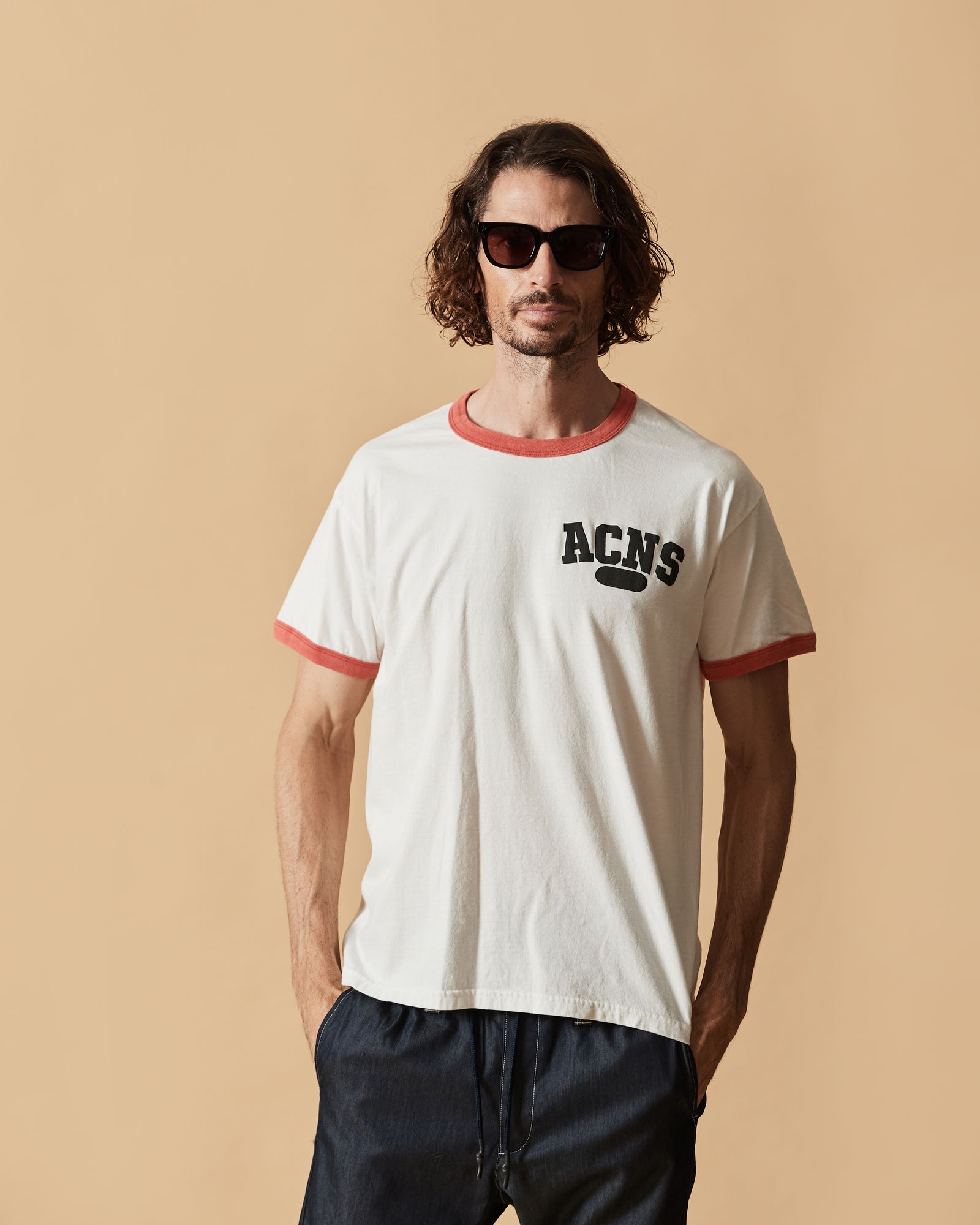 ☆先行予約☆ カレッジロゴリンガーTシャツ  / Aging College Logo Ringer Tee / WHITE RED【CT2607】