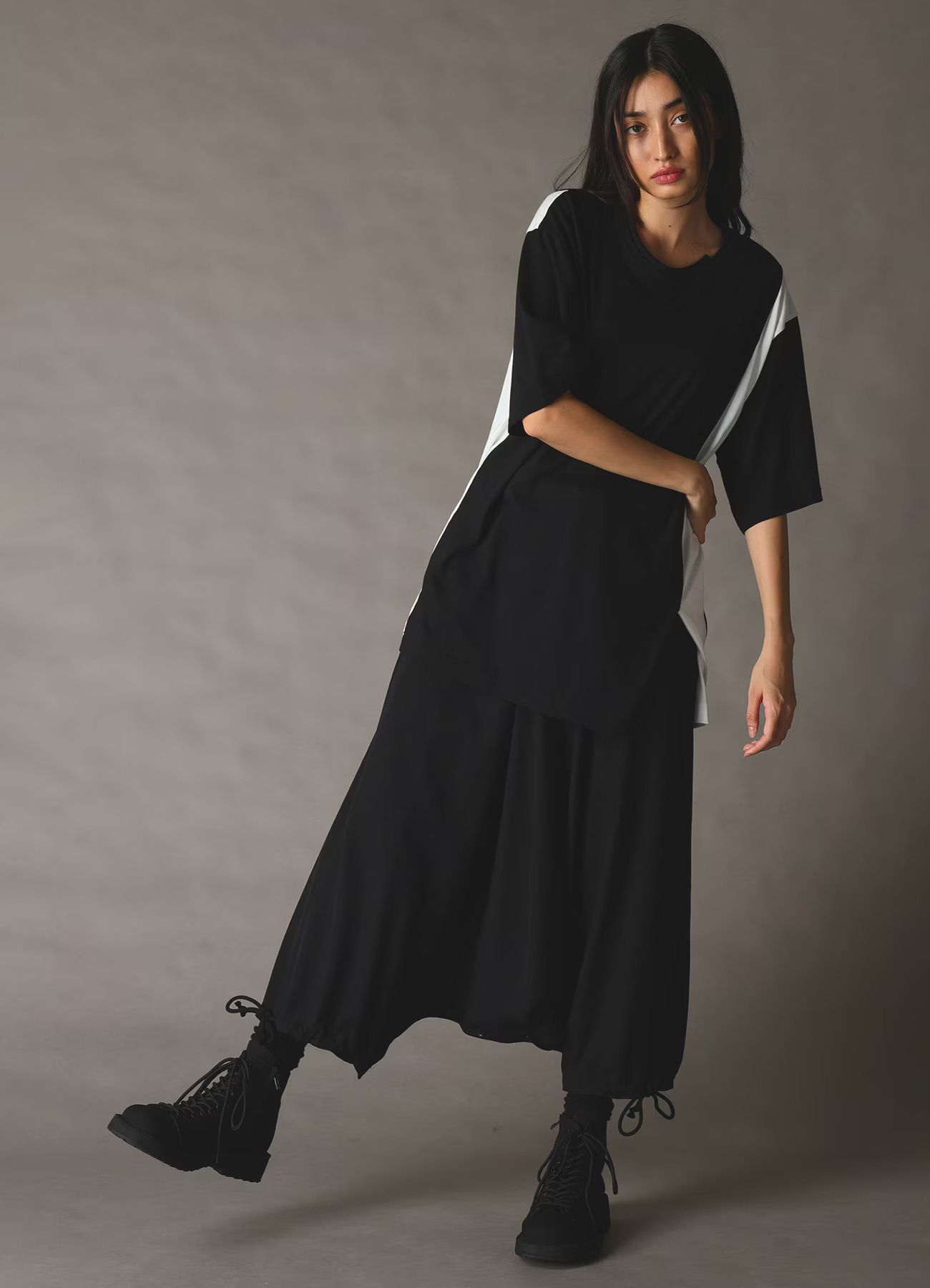 COMBINATION JERSEY MIX T-SHIRT / BLACK [GK-T10-803-1]