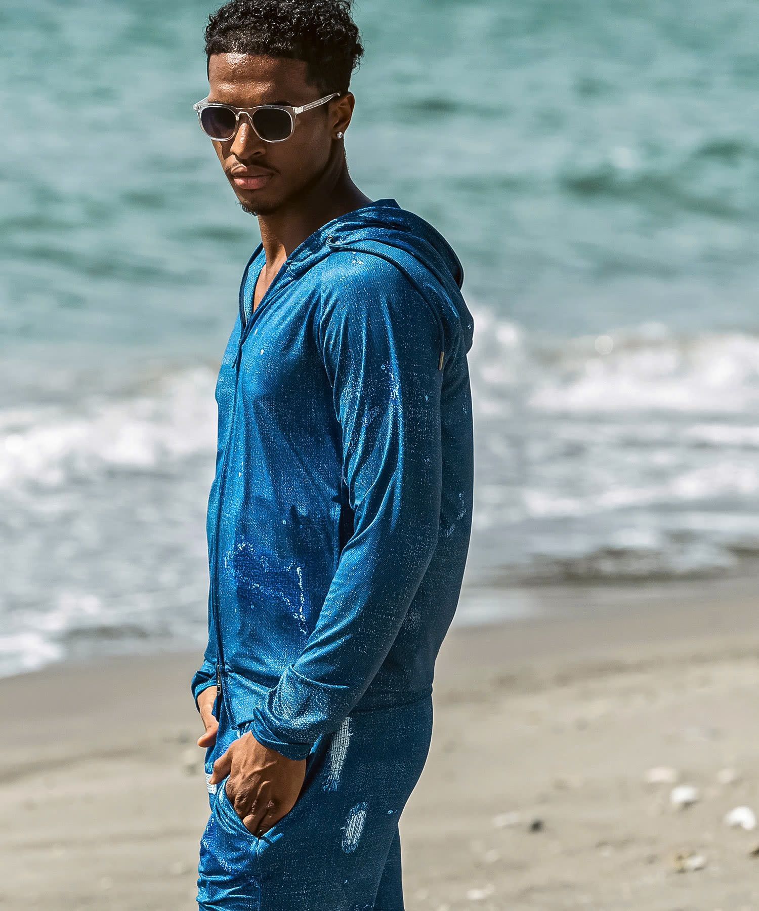 ダメージデニムラッシュガードパーカー / インディゴ【USO-26043】