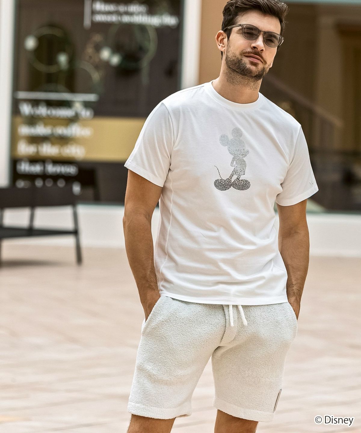 【ミッキーマウス】【ミッキーマウス】グラデーションラインストーン半袖Tシャツツ / ホワイト【UST-25136】
