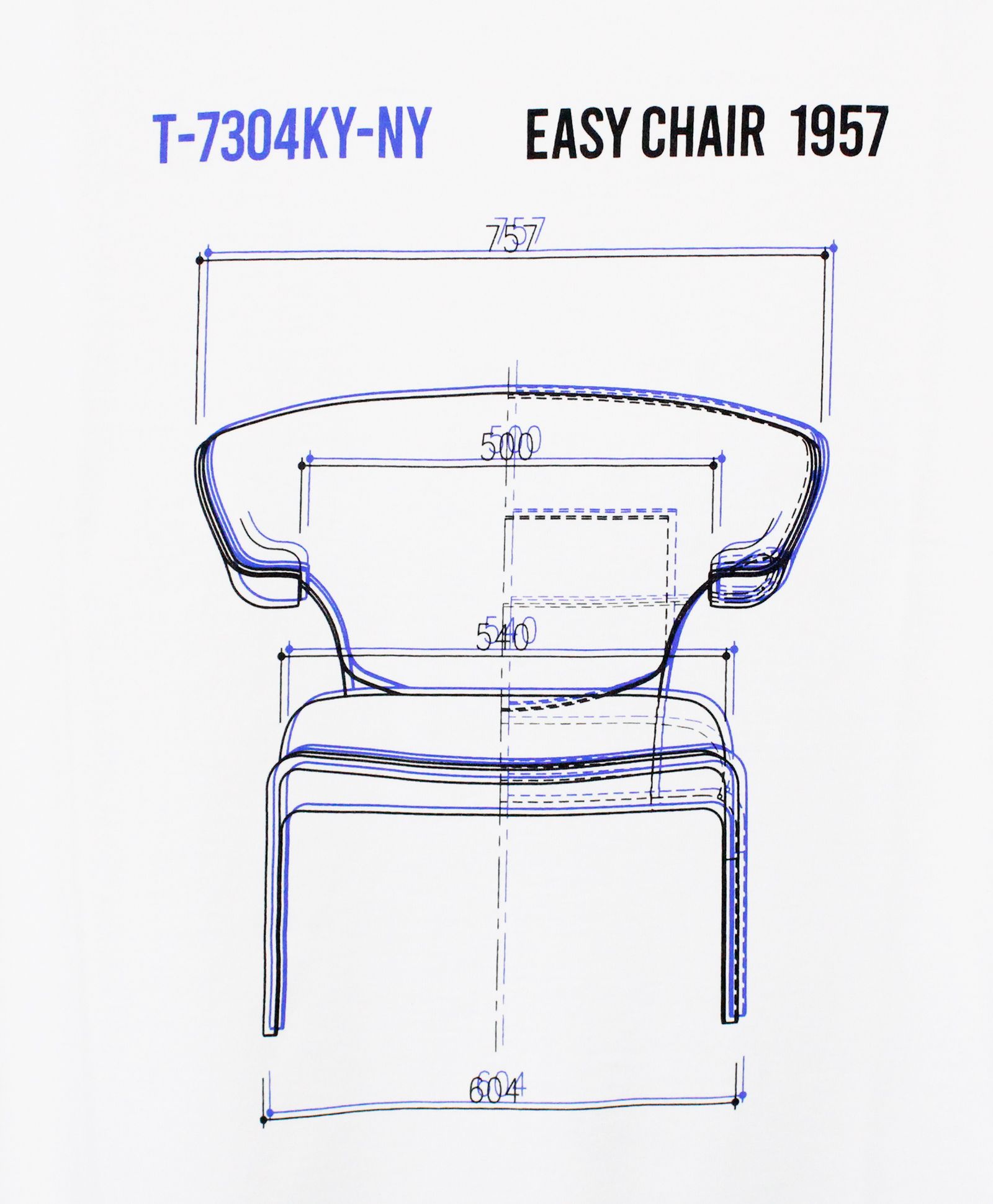 ALMOSTBLACK×TENDO / EASY CHAIR BLUEPRINT T-SHIRTS / クルーネック プリントTシャツ / WHITE [TD-CS05]