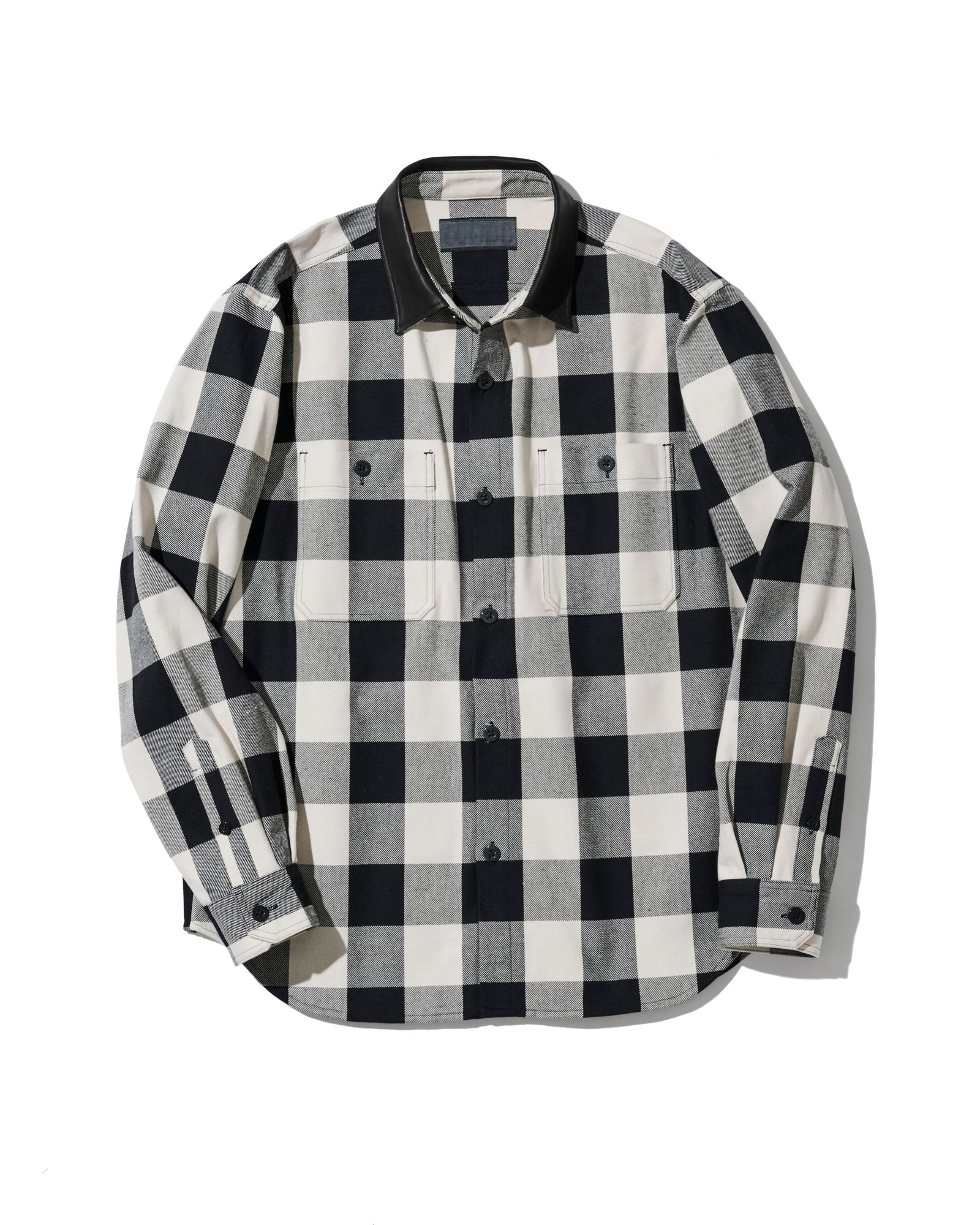 ☆先行予約☆/ レザーカラーチェックシャツ / Leather Collar Check Shirts / WHITE CHECK 【SH2603】