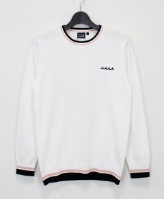 バイカラー クルーネックセーター / アンカースマイルコットンニット / ホワイト [MMTK-446446]