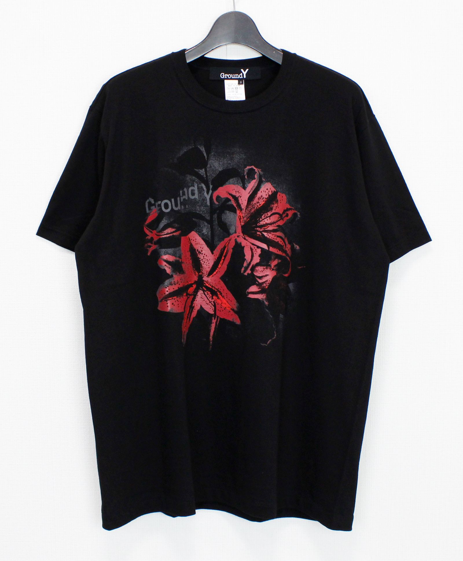 Ground Y Tシャツ　カットソー Ground Y - COTTON JERSEY FLOWER GRAPHIC T-SHIRT / BLACK [GL