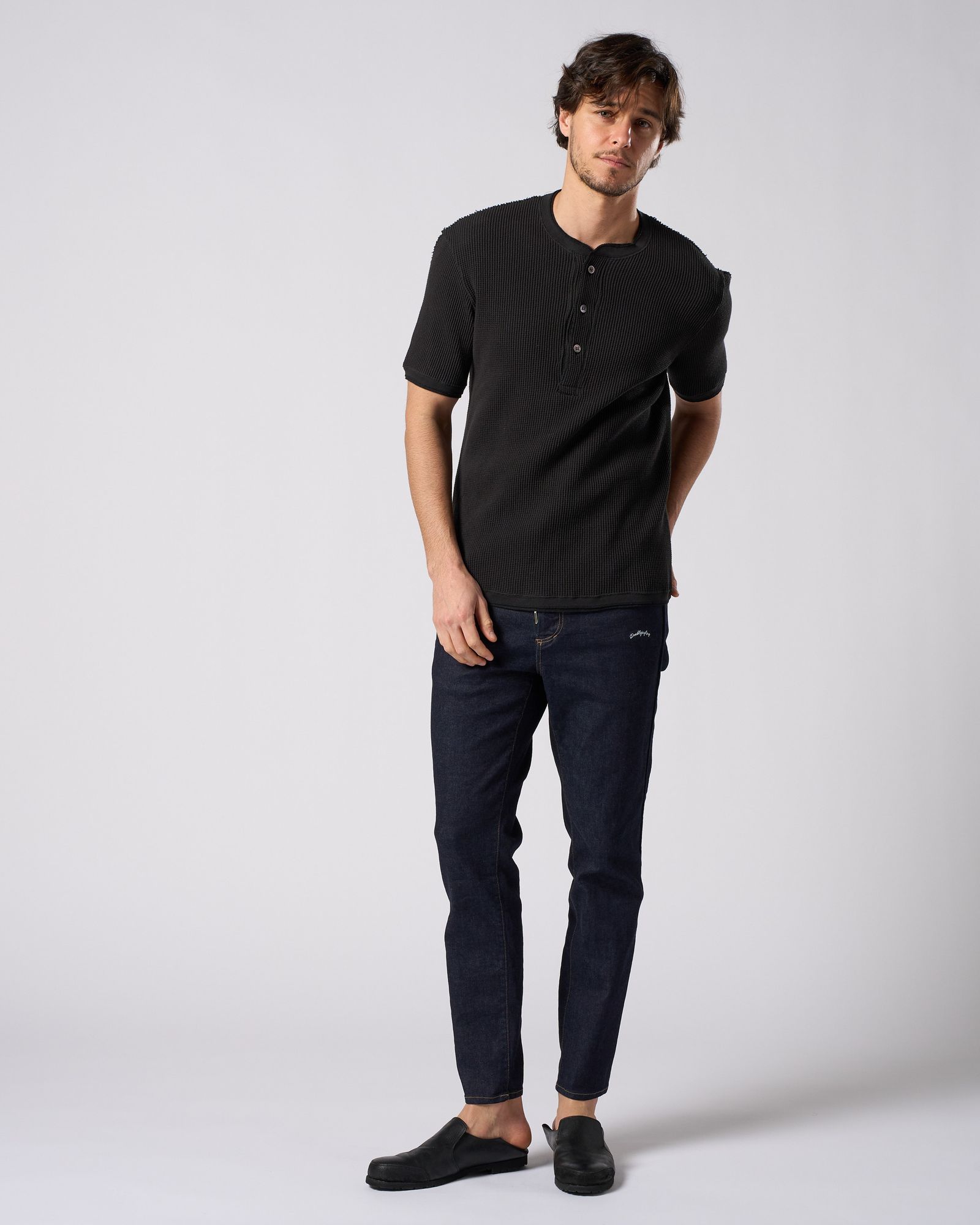 ☆先行予約☆ ワッフルヘンリーネック S/S  カットソー /  waffle henley S/S / BLACK [7131 wf19i]