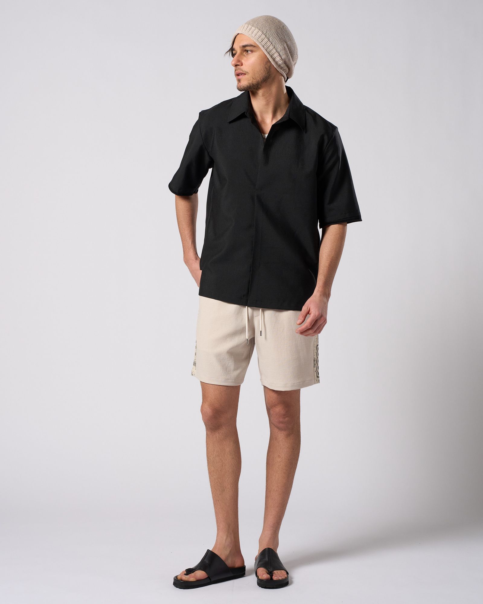 ☆先行予約☆ スキッパー シャツハーフスリーブシャツ /  skipper shirt H/S / BLACK [4907 pe49i]