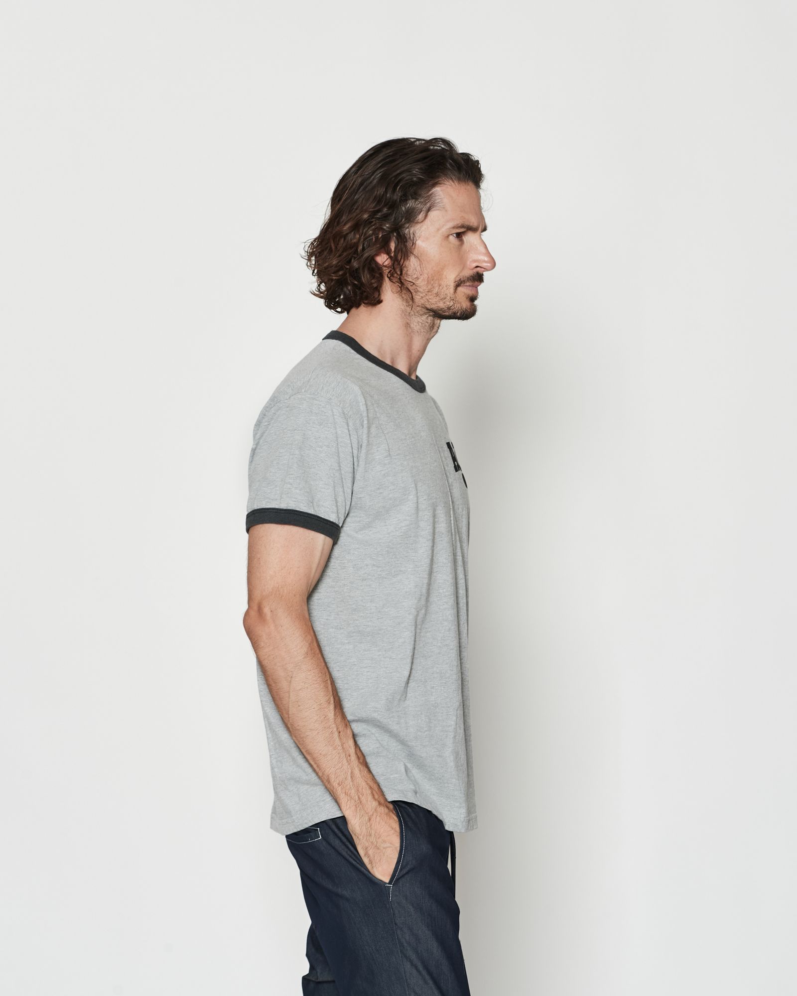 ☆先行予約☆ カレッジロゴリンガーTシャツ  / Aging College Logo Ringer Tee / GREY BLACK【CT2607】