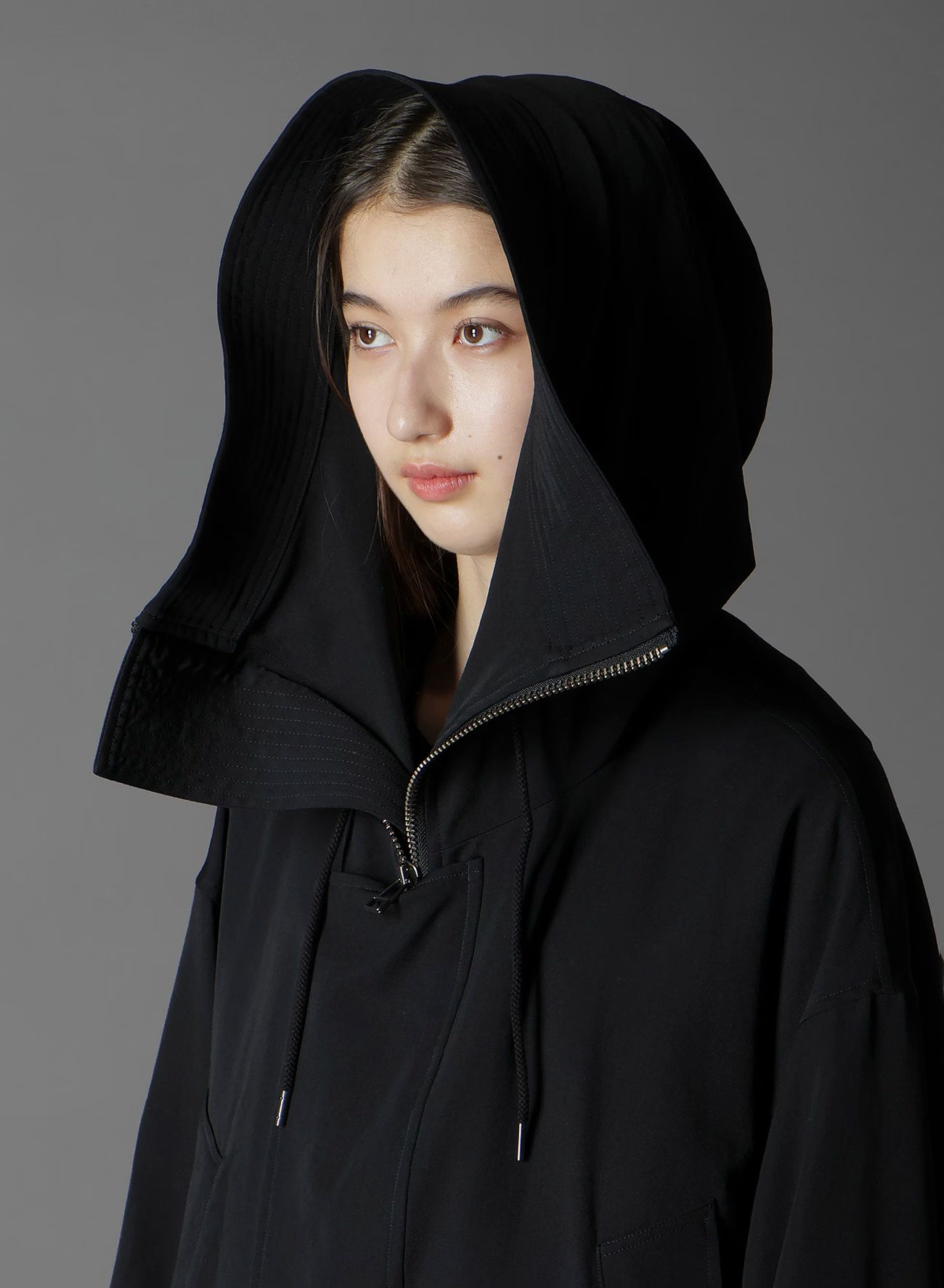 W/GABARDINE HIGH NECK HOODED MODS COAT / BLACK  [GA-C10-101-1]