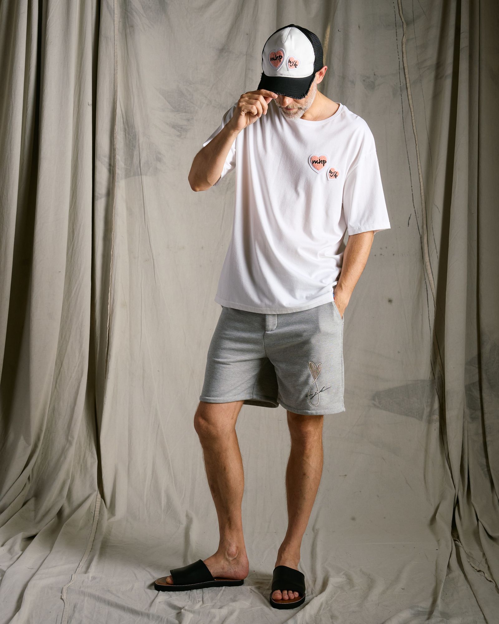 ☆先行予約☆Maison Honoré Paris× wjk  / 2ハートパッチ カットオフ メッシュキャップ / 2-heart patch cut-off mesh cap / white×pink【813 hw04k】