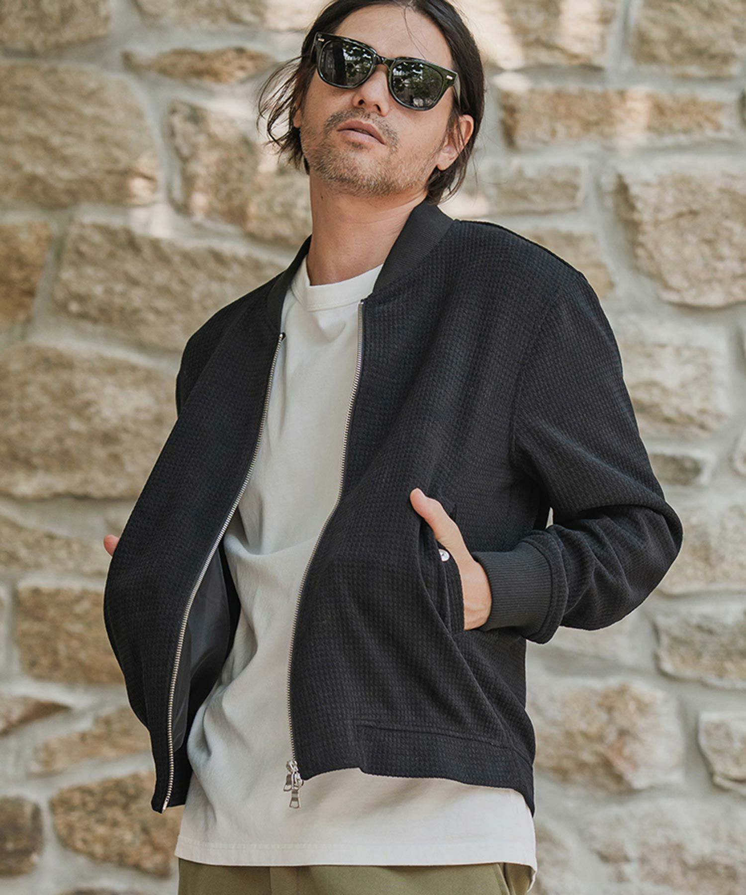 カットMA-1 / ワッフルリブブルゾン / ブラック【531037】