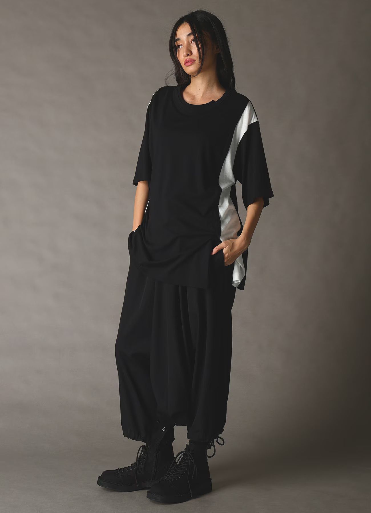 COMBINATION JERSEY MIX T-SHIRT / BLACK [GK-T10-803-1]