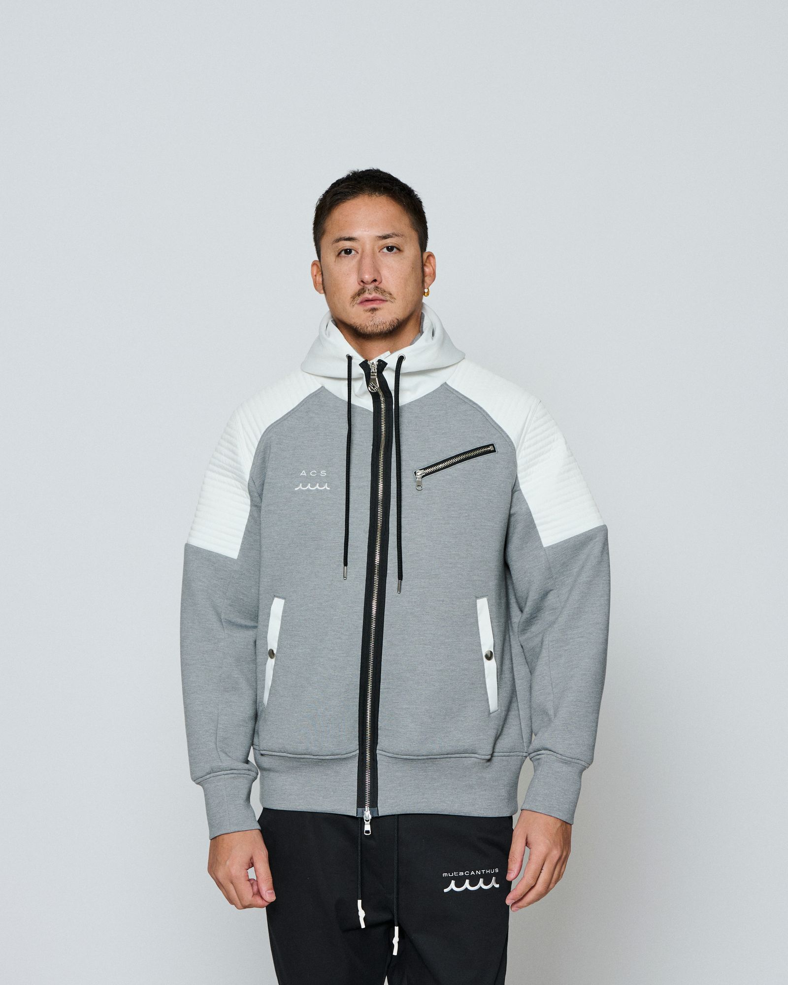 ☆先行予約☆ muta MARINE × ACANTHUS / ジップアップバイカーパーカー / Double-knit Biker parka / GREY【MA2652】