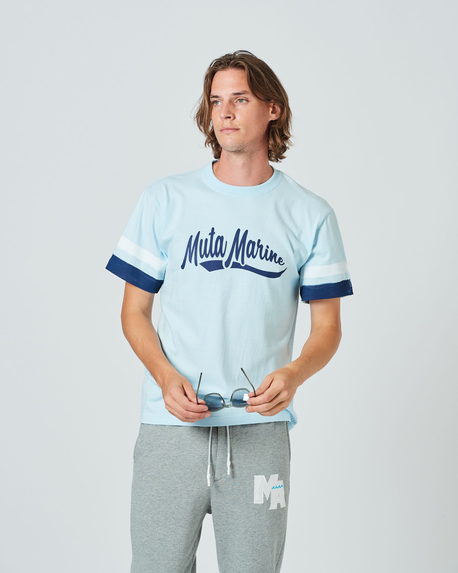 ACANTHUS x muta MARINE / muta Hand Line Paint Tee / ハンドペイントラインTシャツ / LIGHT BLUE / MA2415