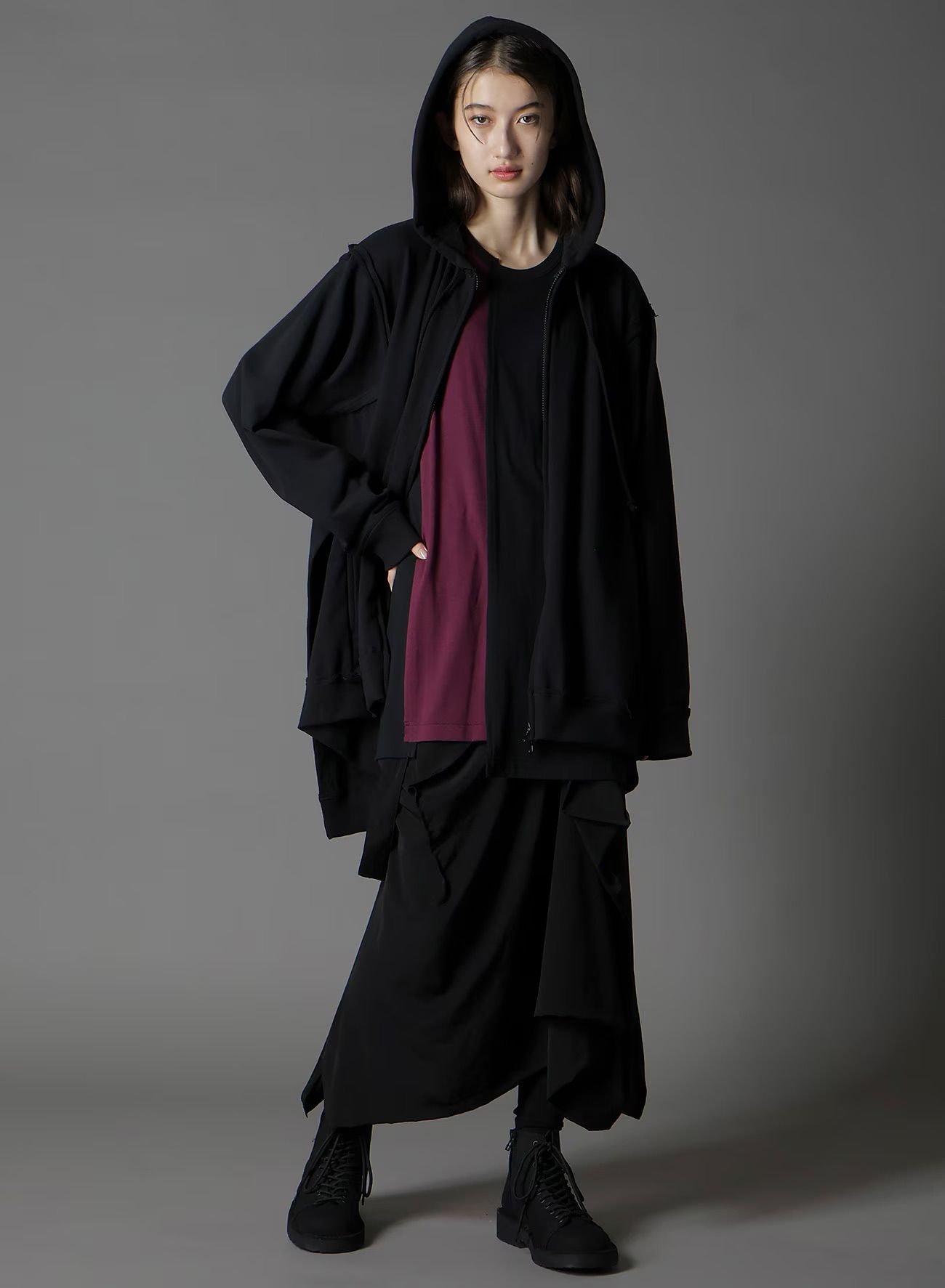 SILKETTE JERSEY W/ NUMBER PATTERN TSUJIKIRI LONG SLEEVED T-SHIRT / BLACK x PURPLE [GL-T11-803-2-03]