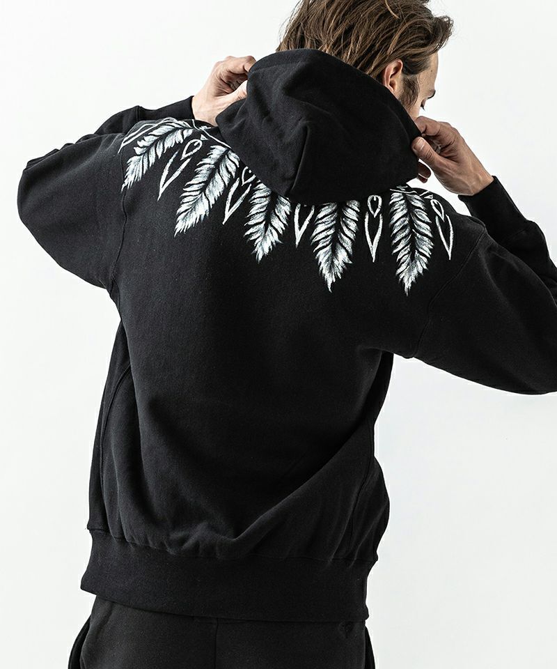 ACANTHUS - プルオーバーパーカー / Feather Paint Zip Hoodie / BLACK