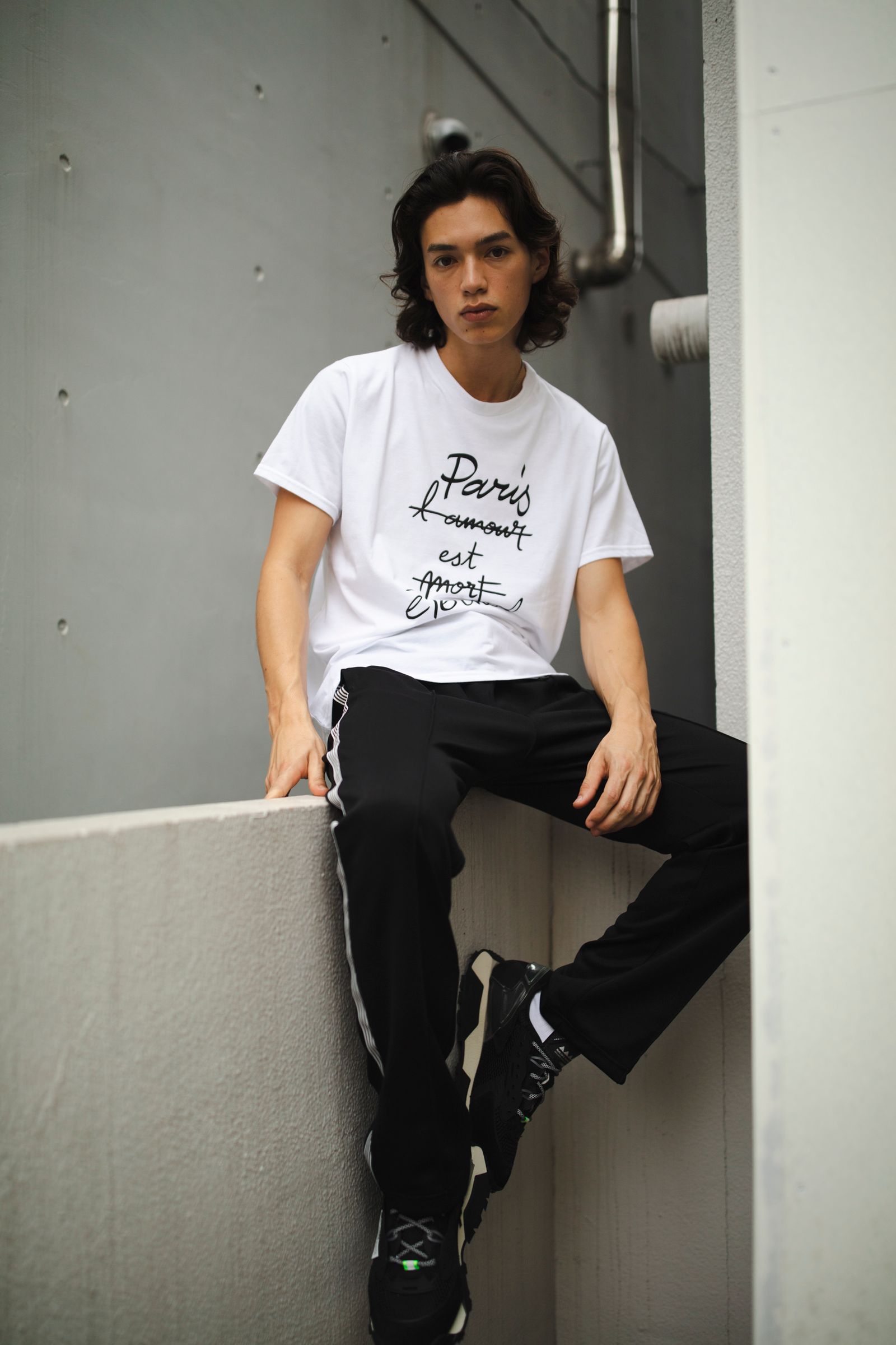 サイドラインジャージパンツ / Tiphanie - Side Line Pants / BLACK × RED