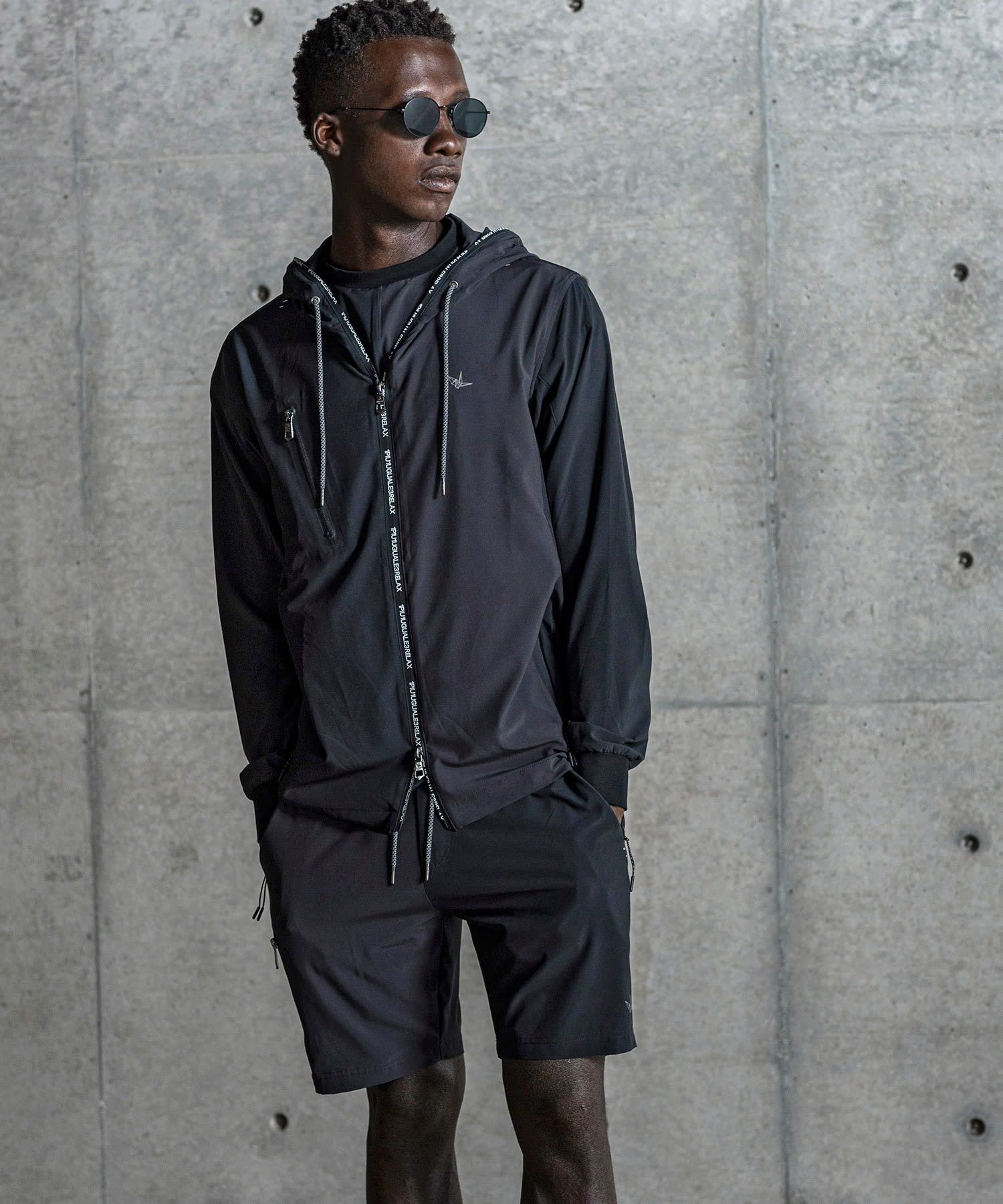 バイカラーランニングパーカー / ブラック【USO-26034】