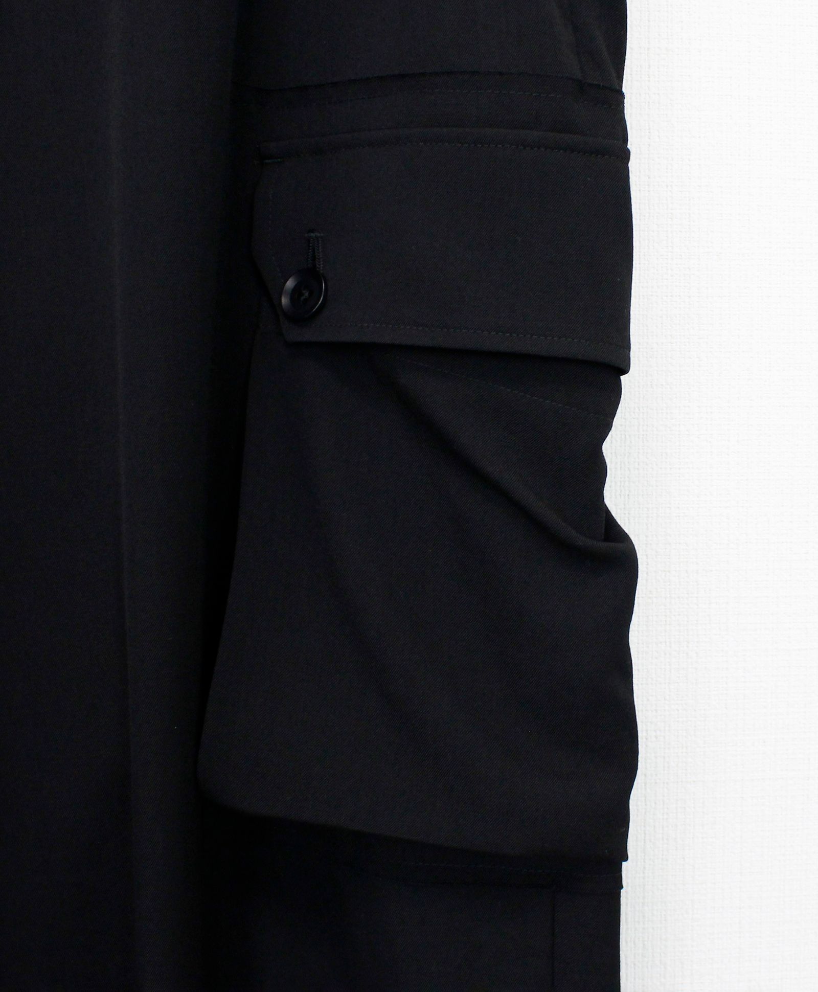 WOOL GABARDINE STANDARD RIBBED HEM CARGO  / ウールギャバジンリブカーゴパンツ / BLACK [GA-P07-101-1-03]