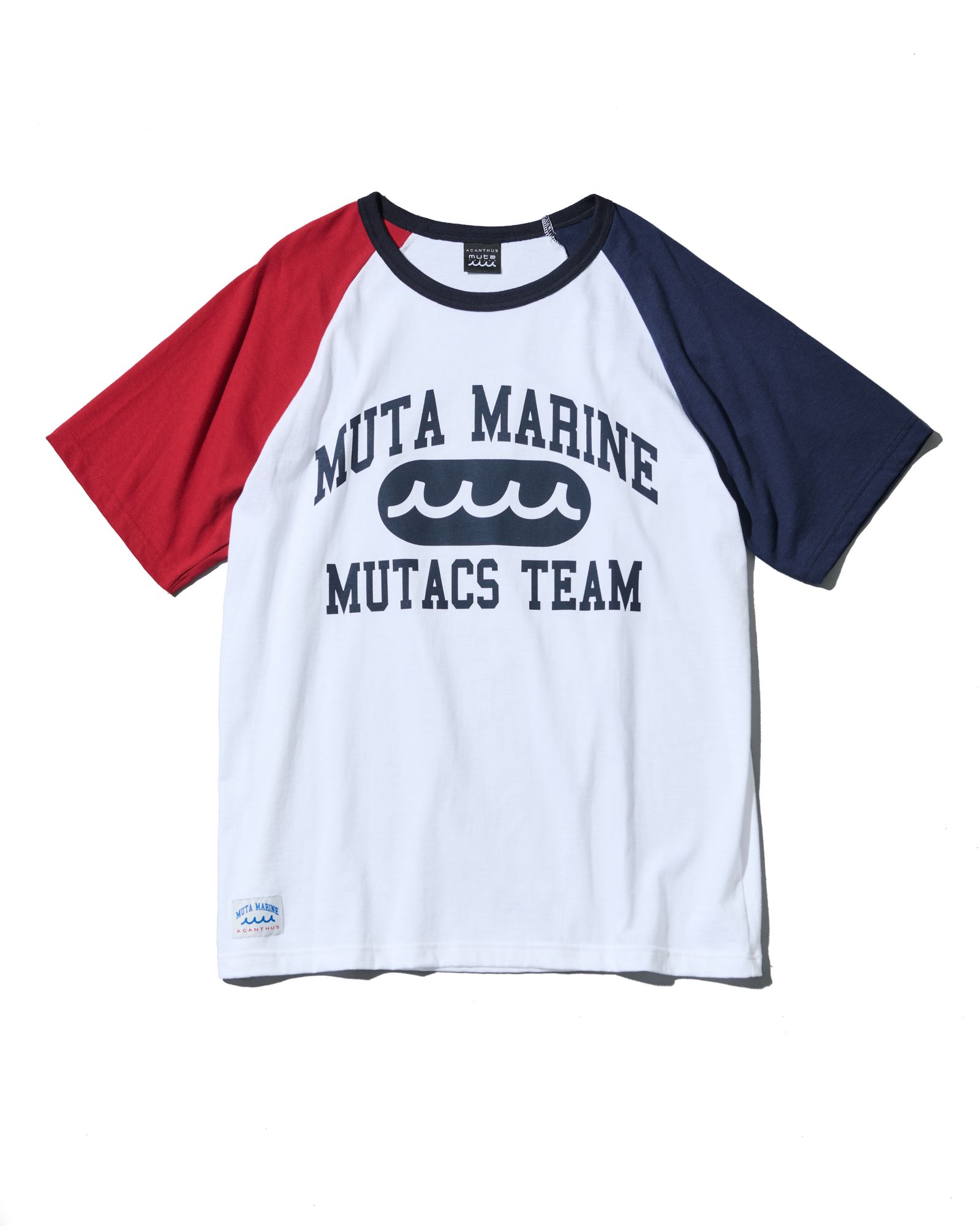 ☆先行予約☆muta MARINE × ACANTHUS  / カレッジロゴラグランスリーブTシャツ / College Logo Raglan Sleeves Tee / WHITE RED【MA2619】
