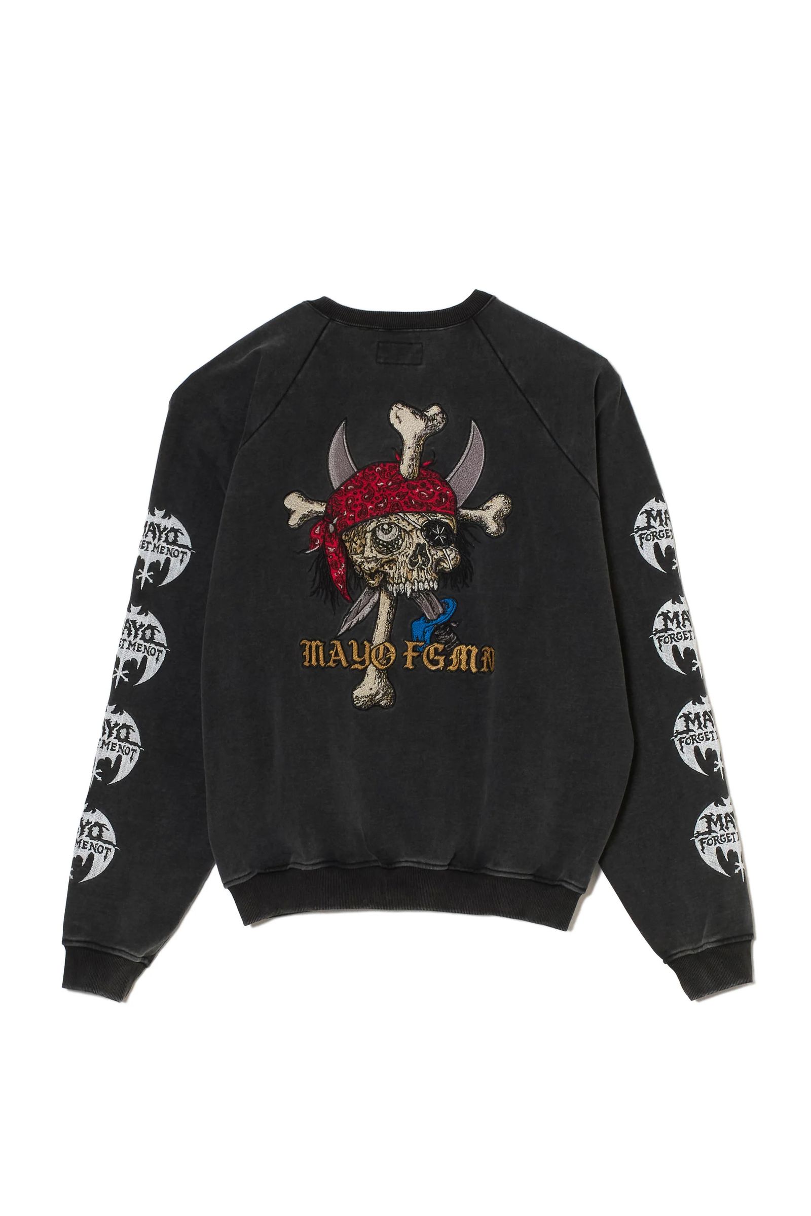 スカル 刺繍クルーネックスウェット 裏パイル / MAYO BANDANA SKULL EMBROIDERY CREW NECK SWEAT  / ブラック [26MY-STR002]