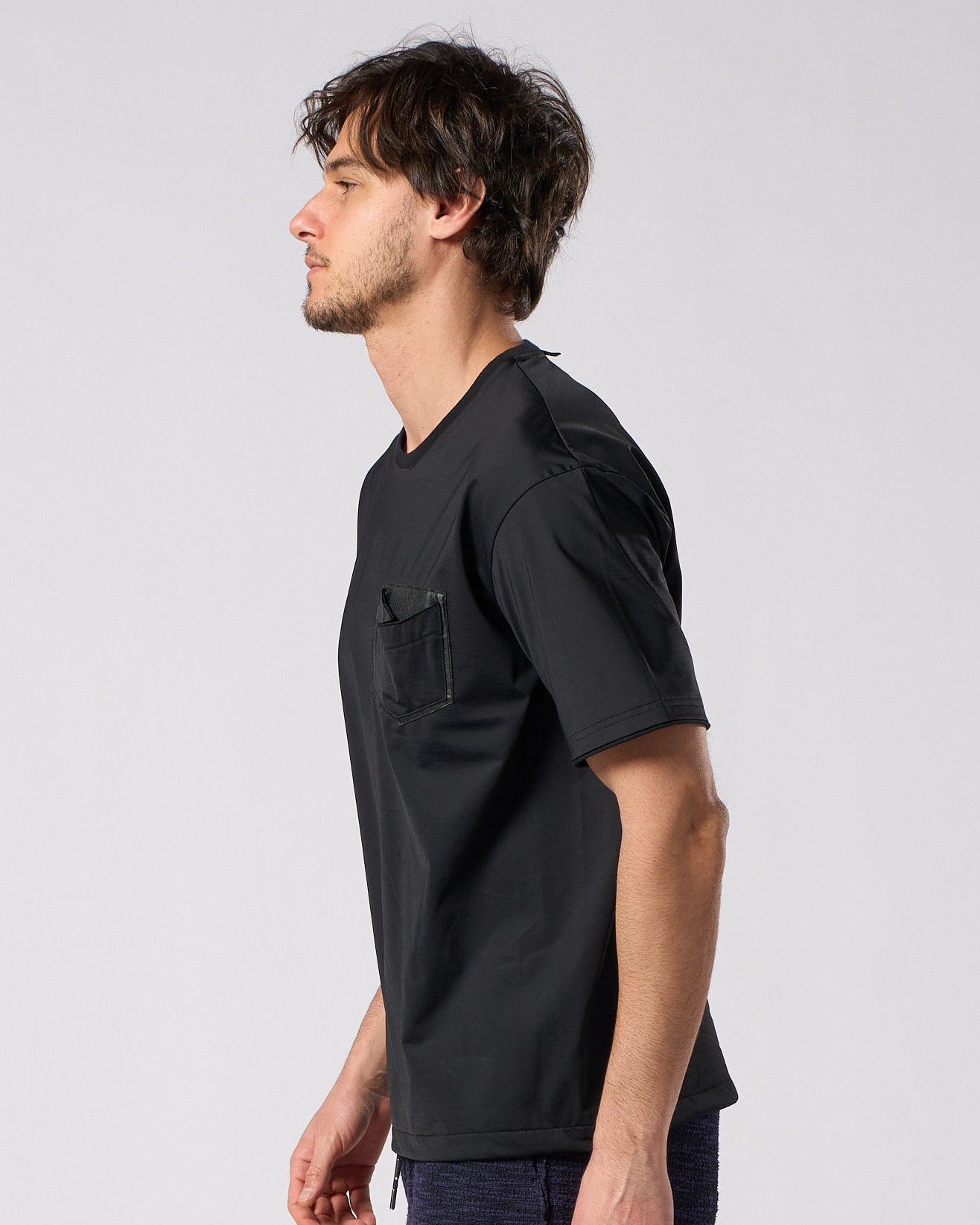 ☆先行予約☆ レザーポケット S/S  Tシャツ /  drawstring leather pocket S/S / BLACK [7132 ny58i]