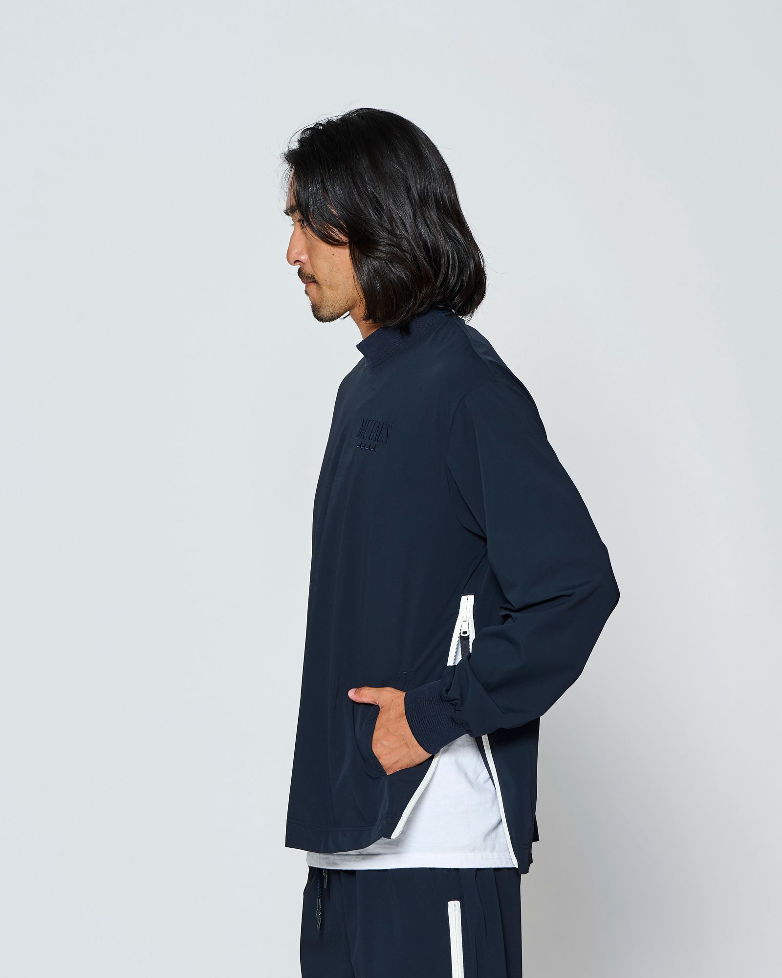 ☆先行予約☆muta MARINE × ACANTHUS  / サイドジップ長袖モックネックTシャツ /  Side Zip L/S Mock Top / NAVY【MA2706】