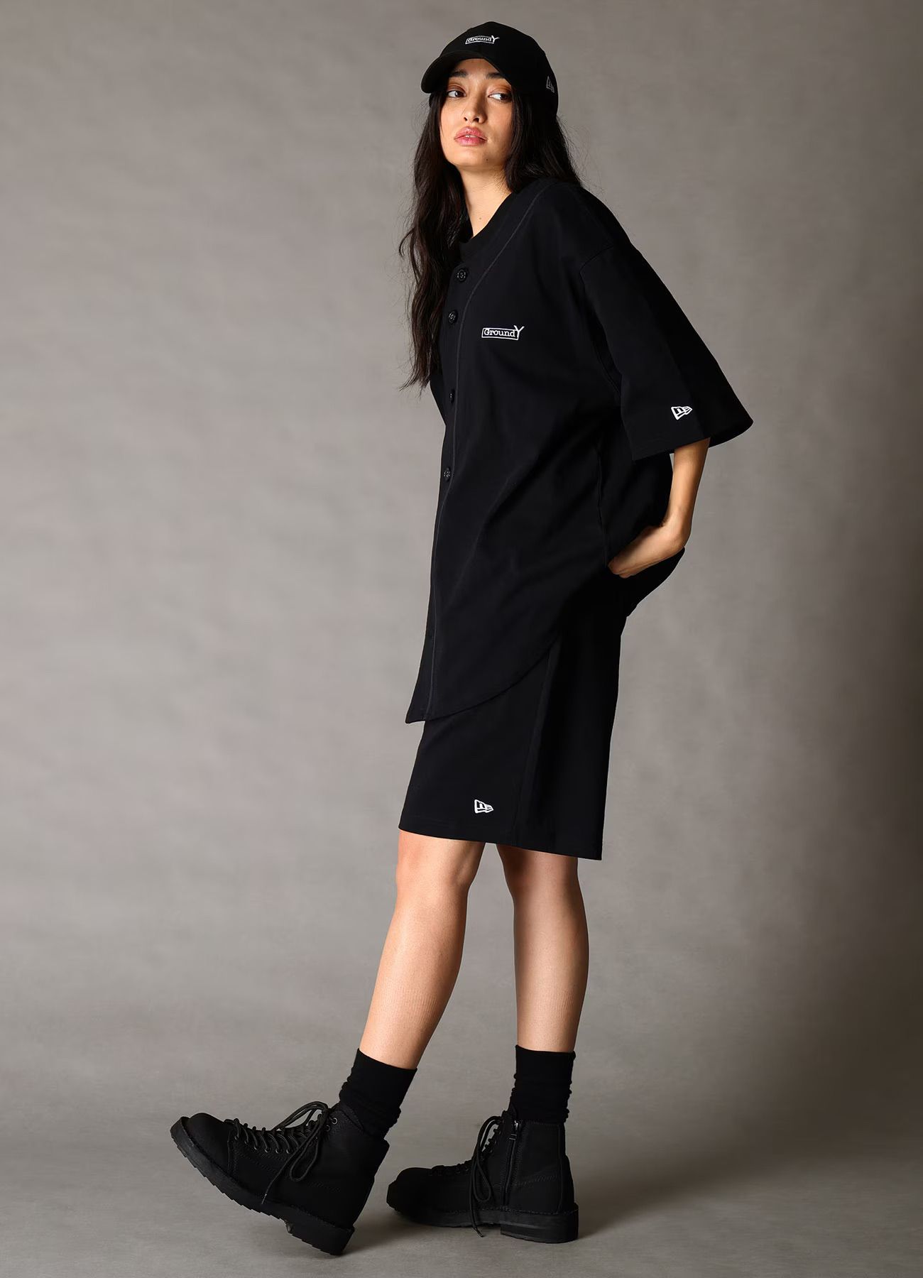 Ground Y×NEW ERA Ground Y BACK LOGO BASE BALL SHIRT / BLACK [GK-T91-090-2]