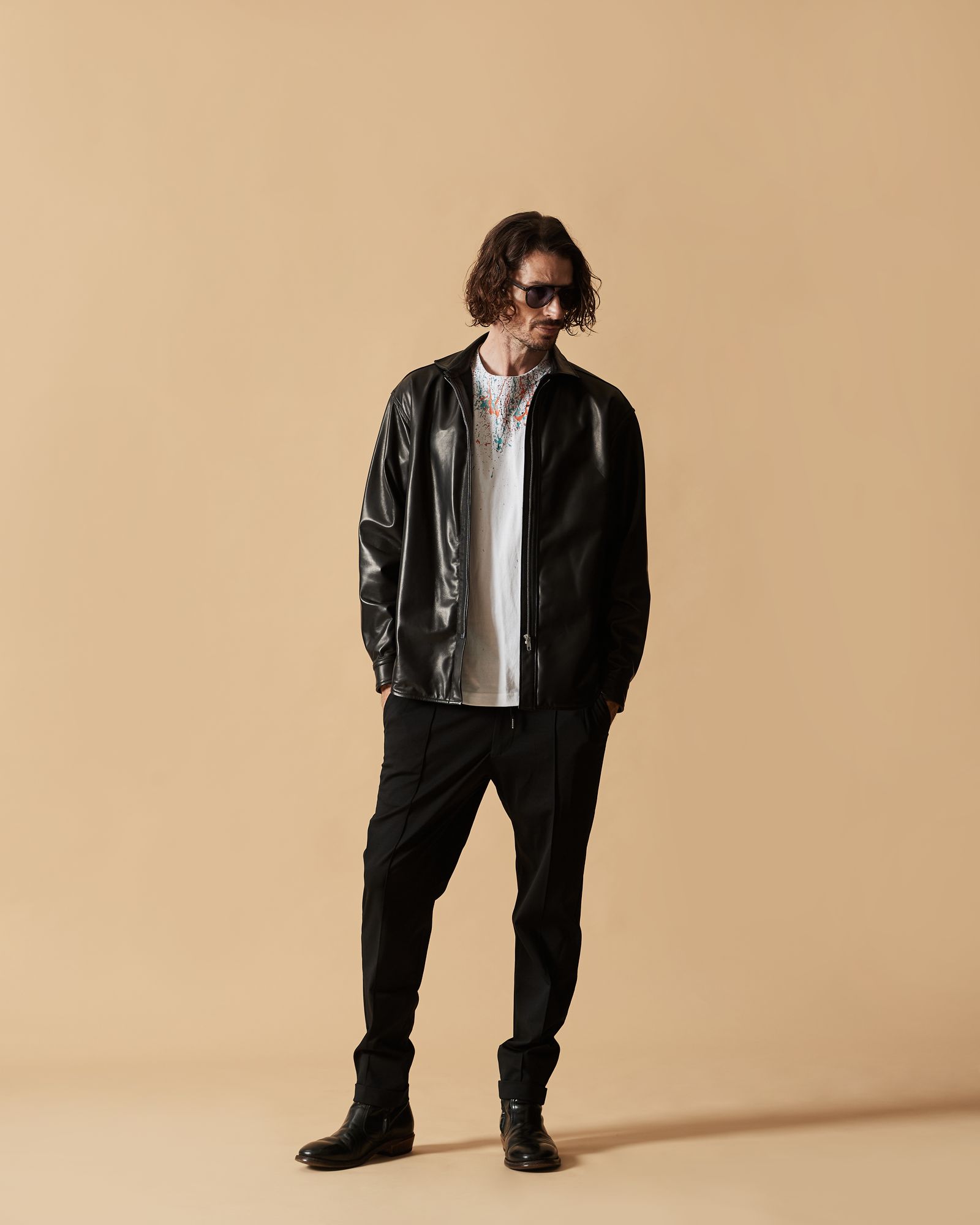 ☆先行予約☆レザージップシャツジャケット /  Leather Zip Shirt Jacket / BLACK【L2601】