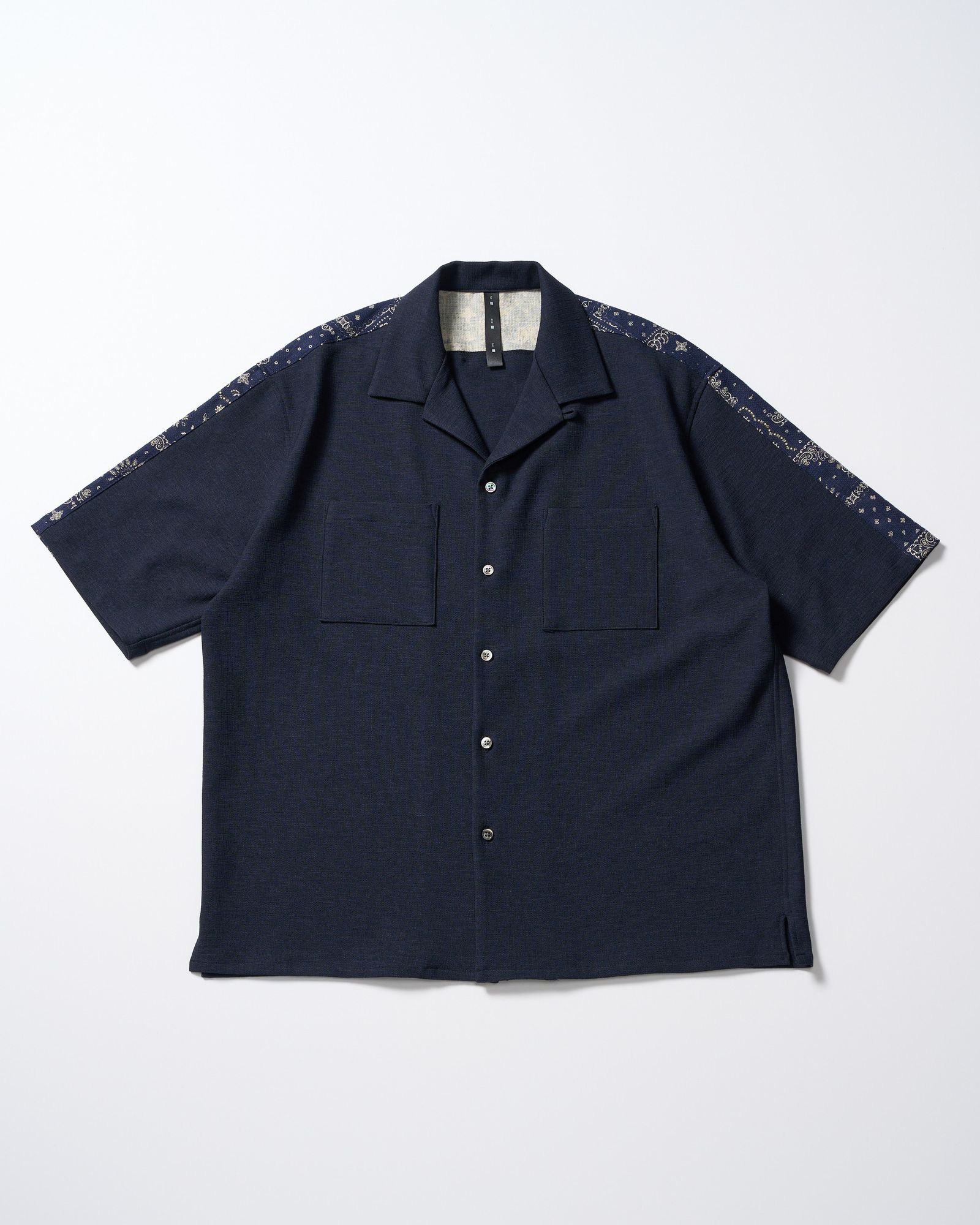 ☆先行予約☆ バンダナプリントパネルオープンカラーシャツ /  bandana print panel open shirt / NAVY [4401 pe48i]
