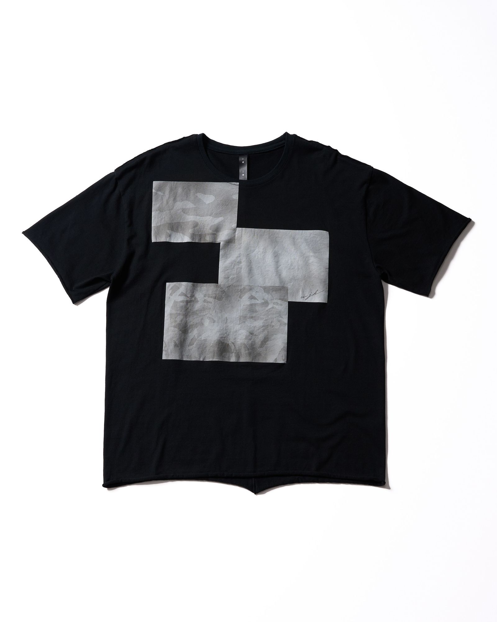 ☆先行予約☆ wjk  / ペーパープリント加工カットオフ半袖Tシャツ / paper print dust cut-off S/S / black【7153 lj93k】