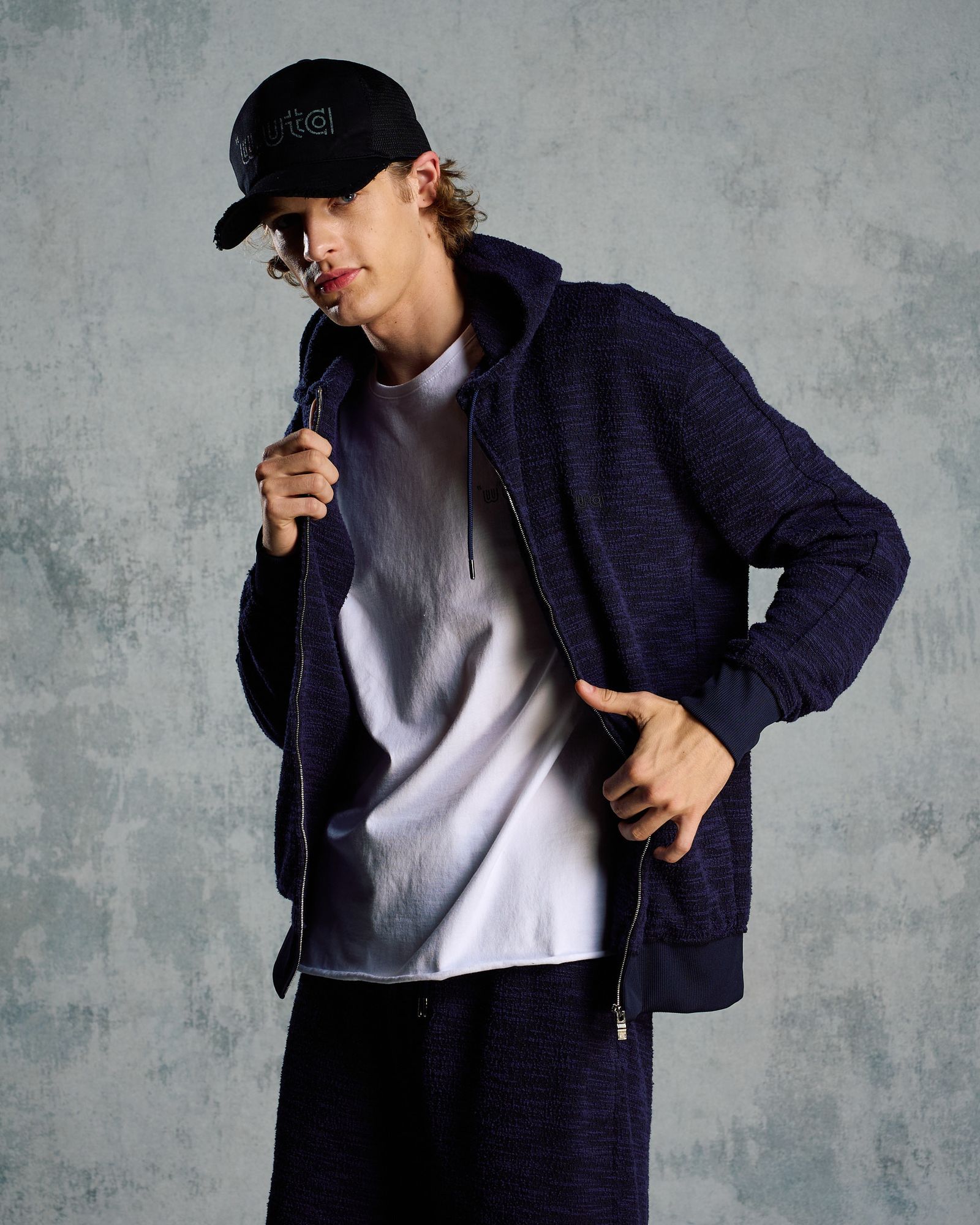 ☆先行予約☆ muta × wjk  / ニットジャガード リラックス パーカー / knit jacquard relax parker / NAVY [204 mw02i]