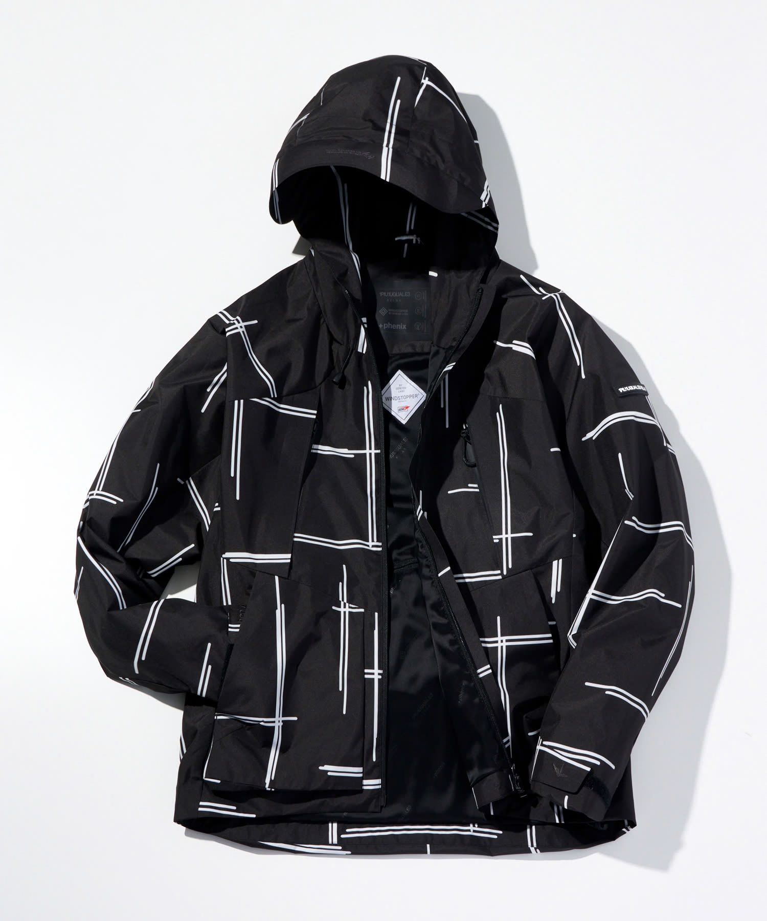 ☆先行予約☆1PIU1UGUALE3 RELAX × +phenix / トランスフォームマウンテンパーカー WINDSTOPPER プロダクト by GORE-TEX LABS /ウィンドストッパー / ゴアテックス  / ブラック×ホワイト 【USO-26130】