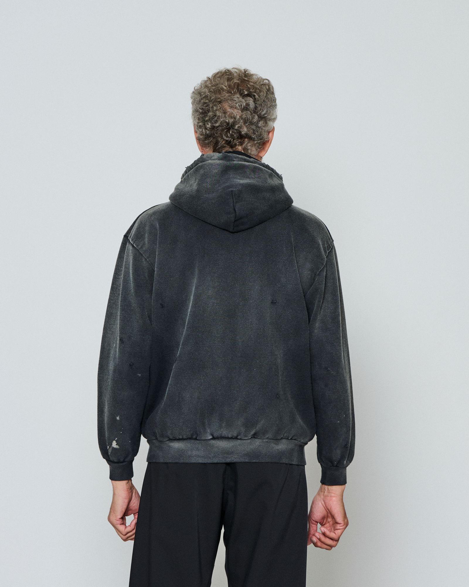 ☆先行予約☆  ダメージフーディー / パーカー / Damaged Hooded Sweatshirt / FADED BLACK 【DH2502】