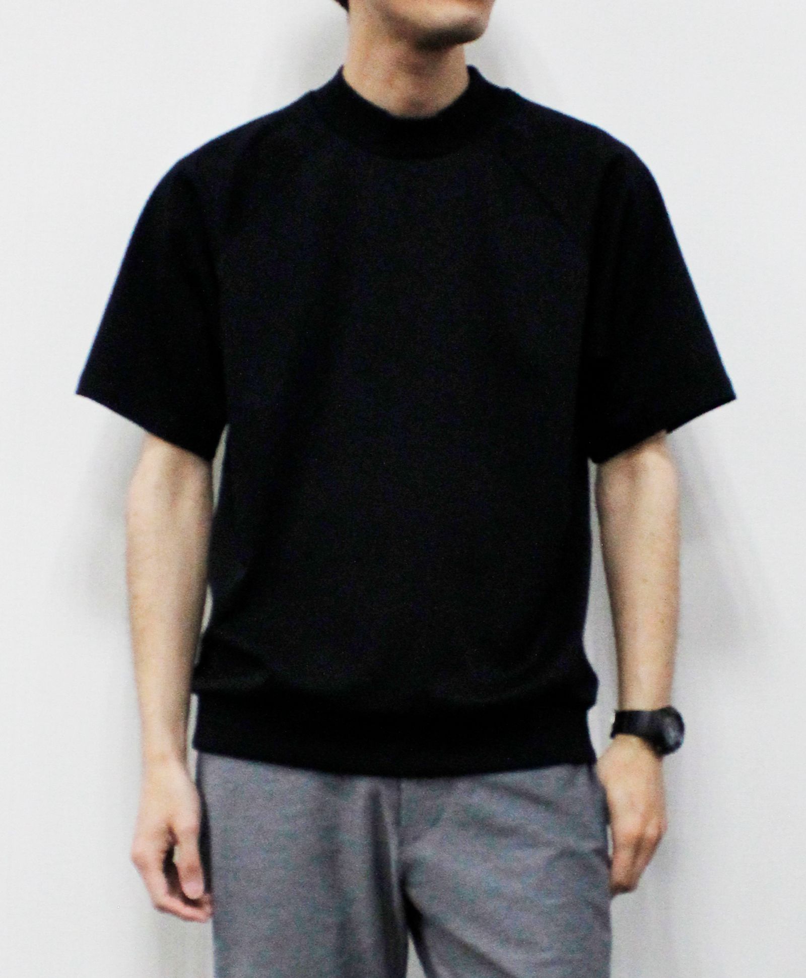 ICE PACK NYLON リバーニット モックネックラグランTee  / ブラック [76006]