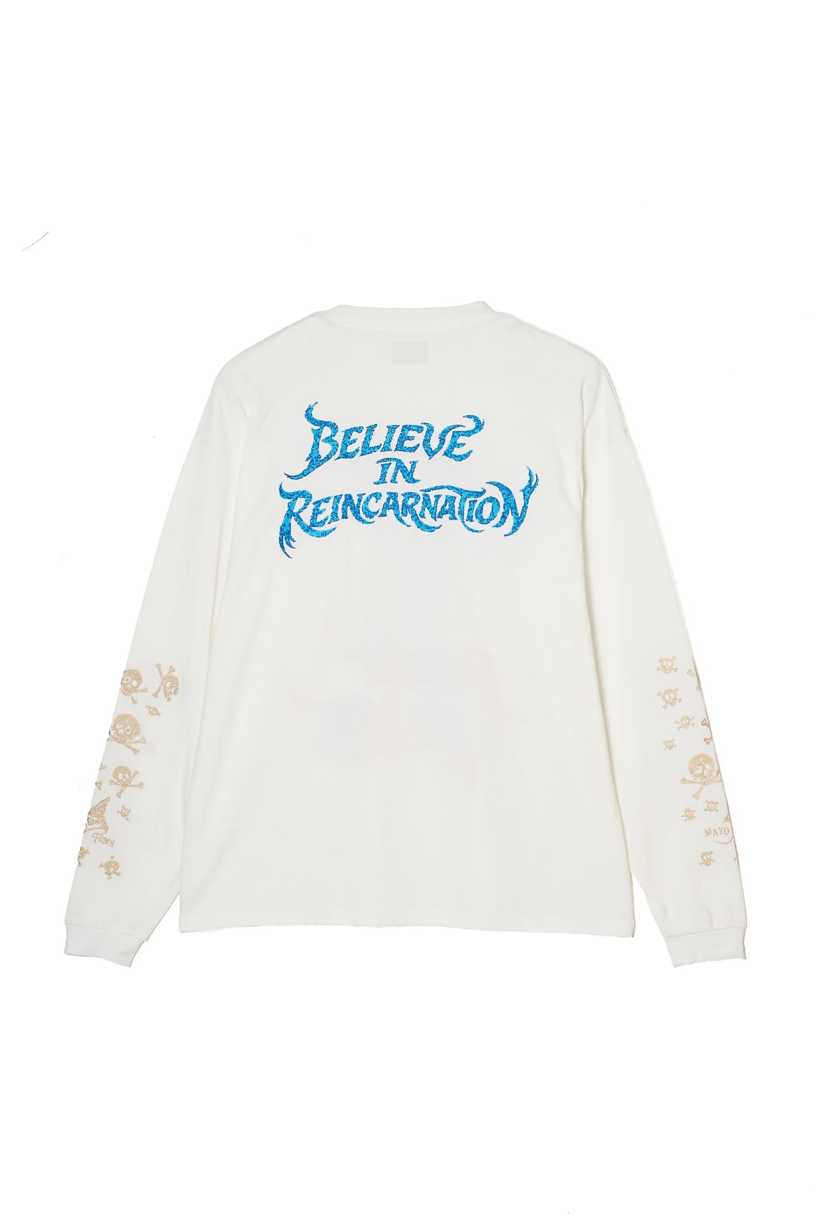 スカル プリント・刺繍ロンT / BELIEVE REINCARNATION EMBROIDERY LONG SLEEVE TEE  / ホワイト [26MY-SLT003]