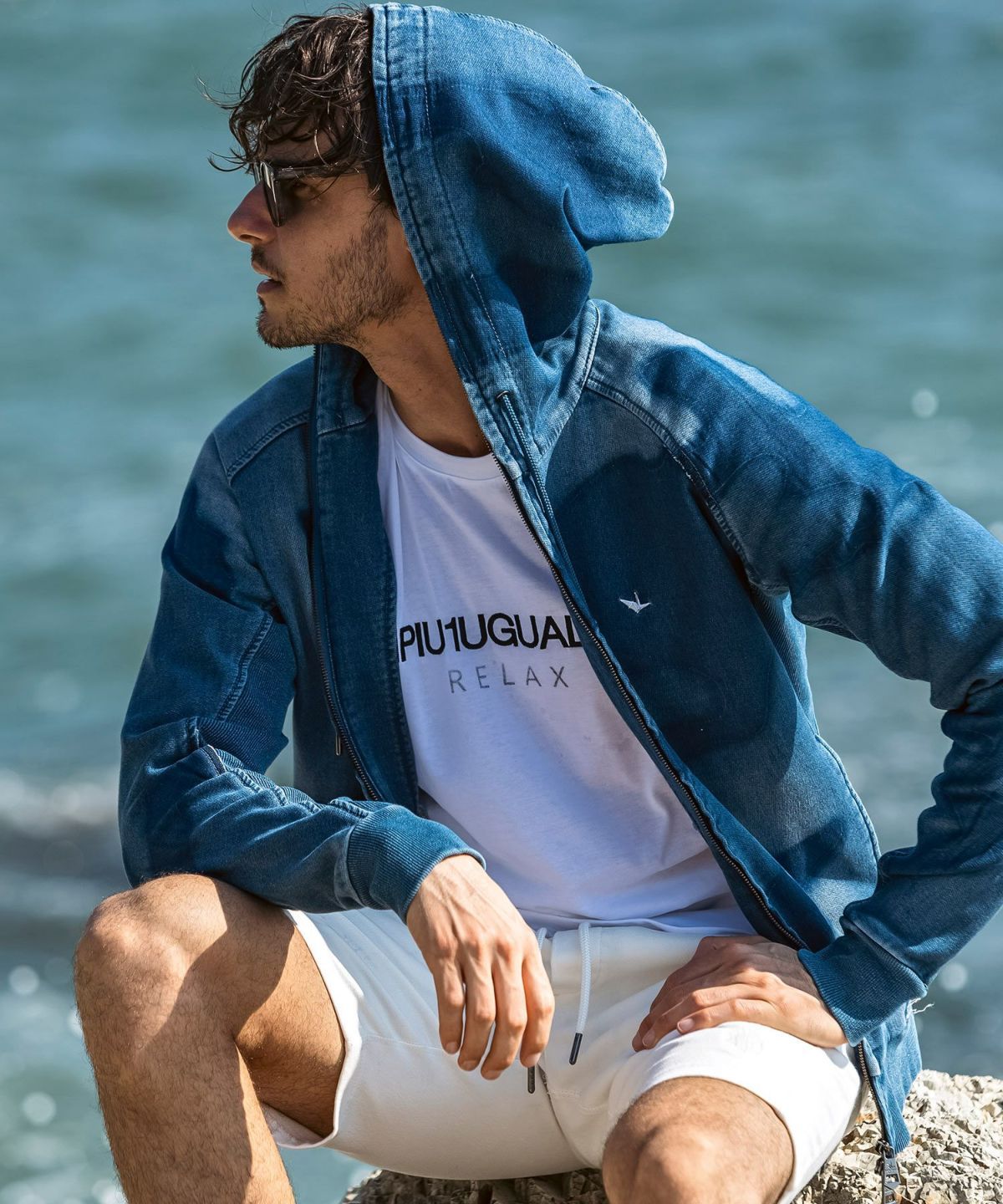 カモ柄ジョグデニムパーカー / インディゴ【USO-26060】