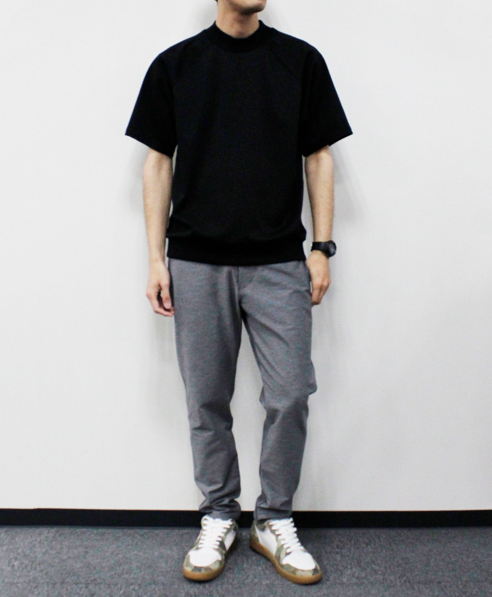 ICE PACK NYLON リバーニット モックネックラグランTee  / ブラック [76006]