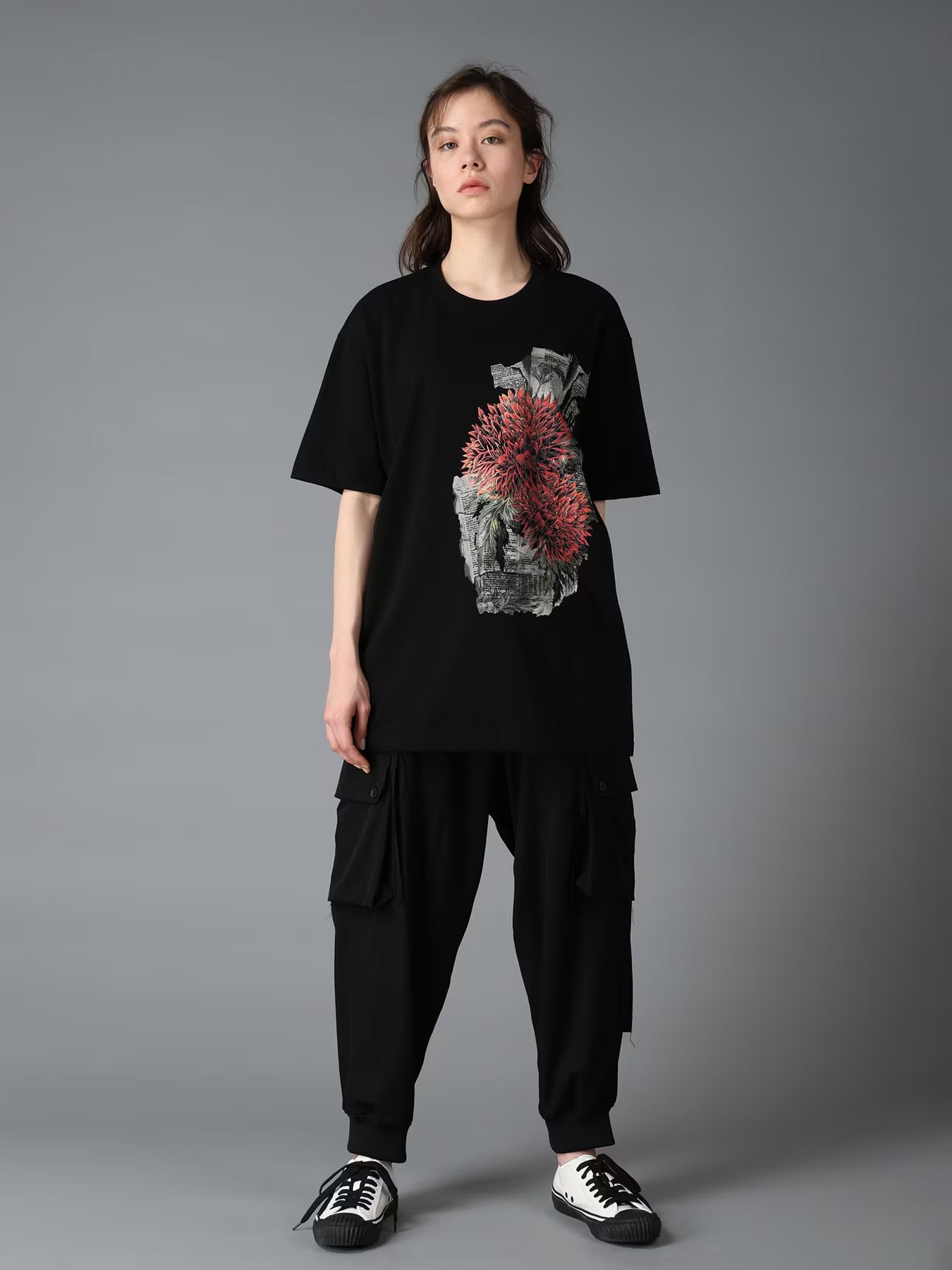 JERSEY RED DAHLIA T-SHIRT / BLACK  [GW-T79-070-2]